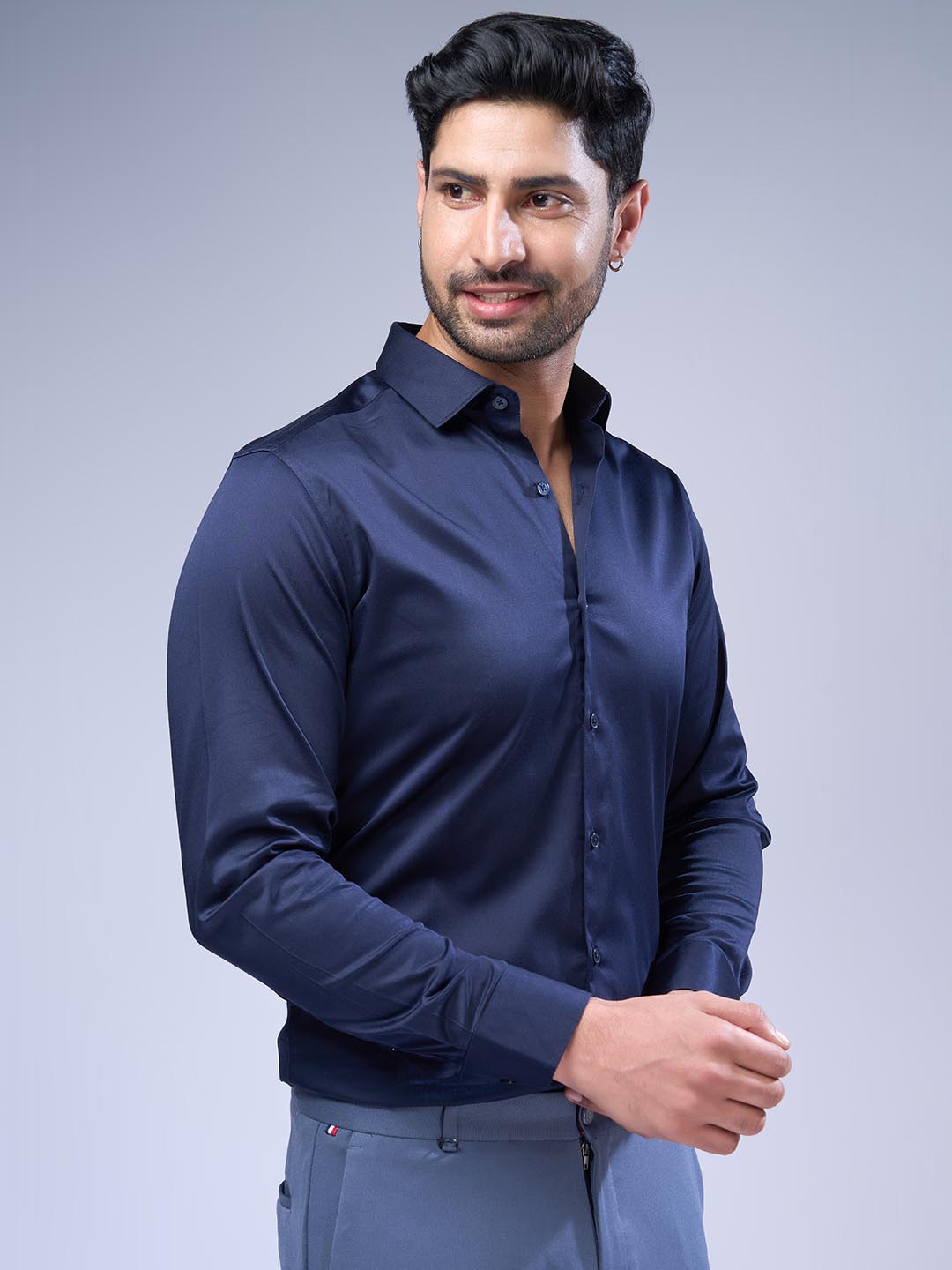 Men Stretch Cotton Shirt Navy FS19