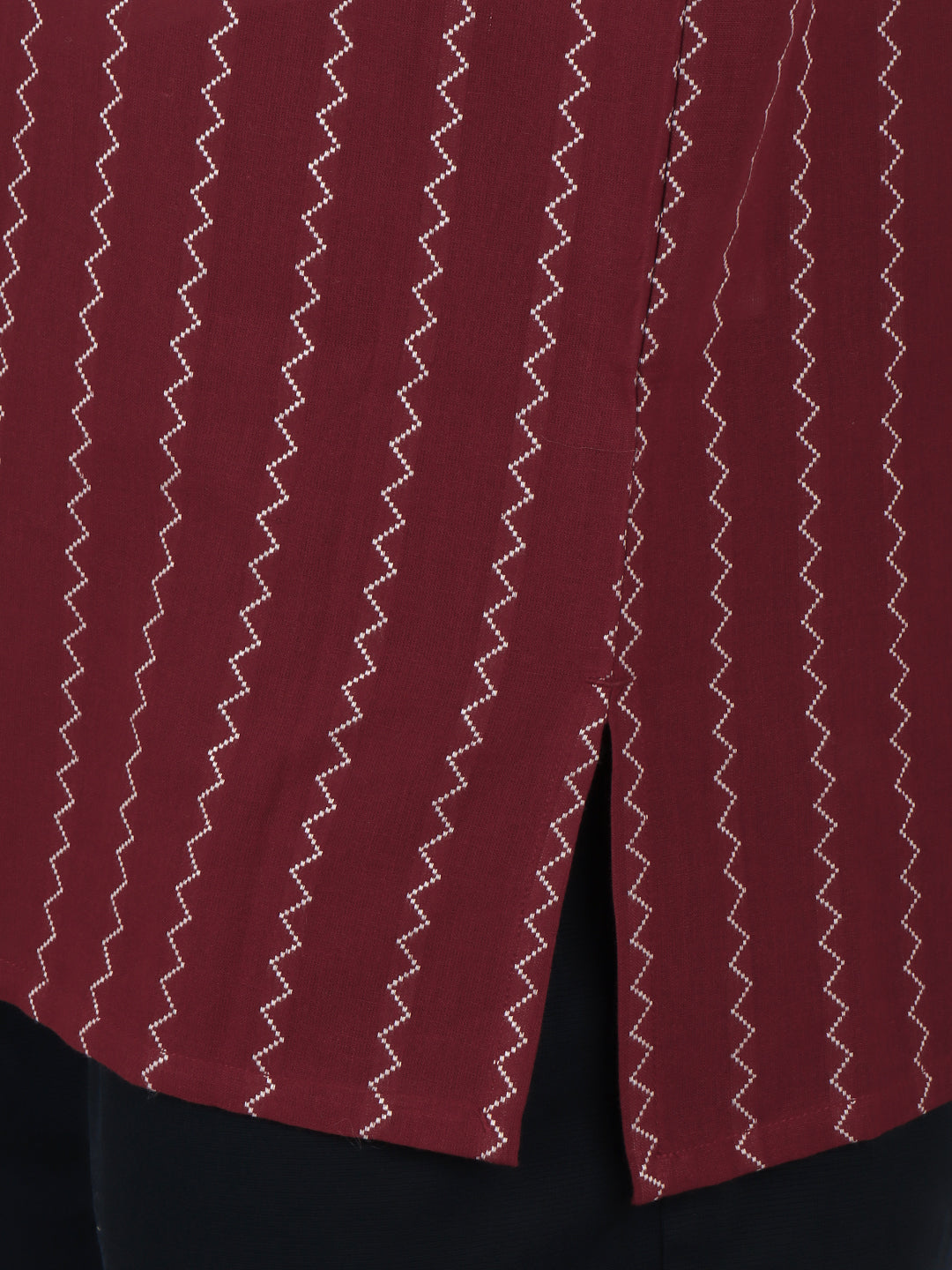 Men Cotton Short Length Striped Pocket Kurta Red PC34