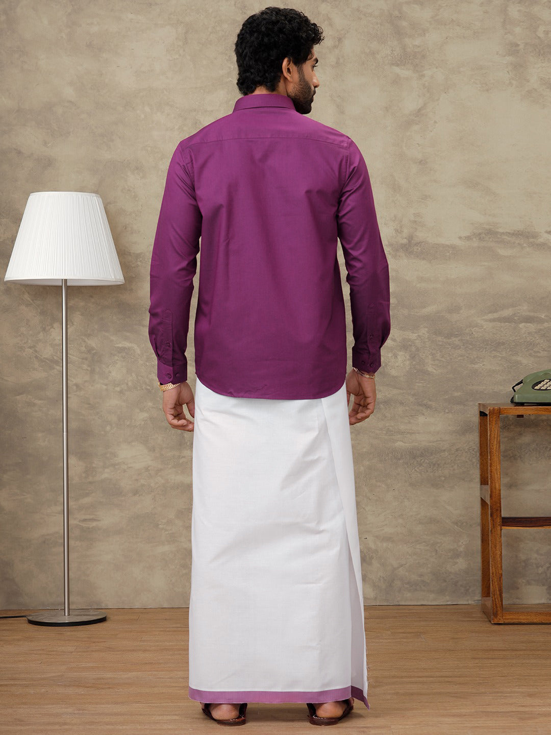 Couple Combo Shirt & Dhoti Set with Saree Violet SS369
