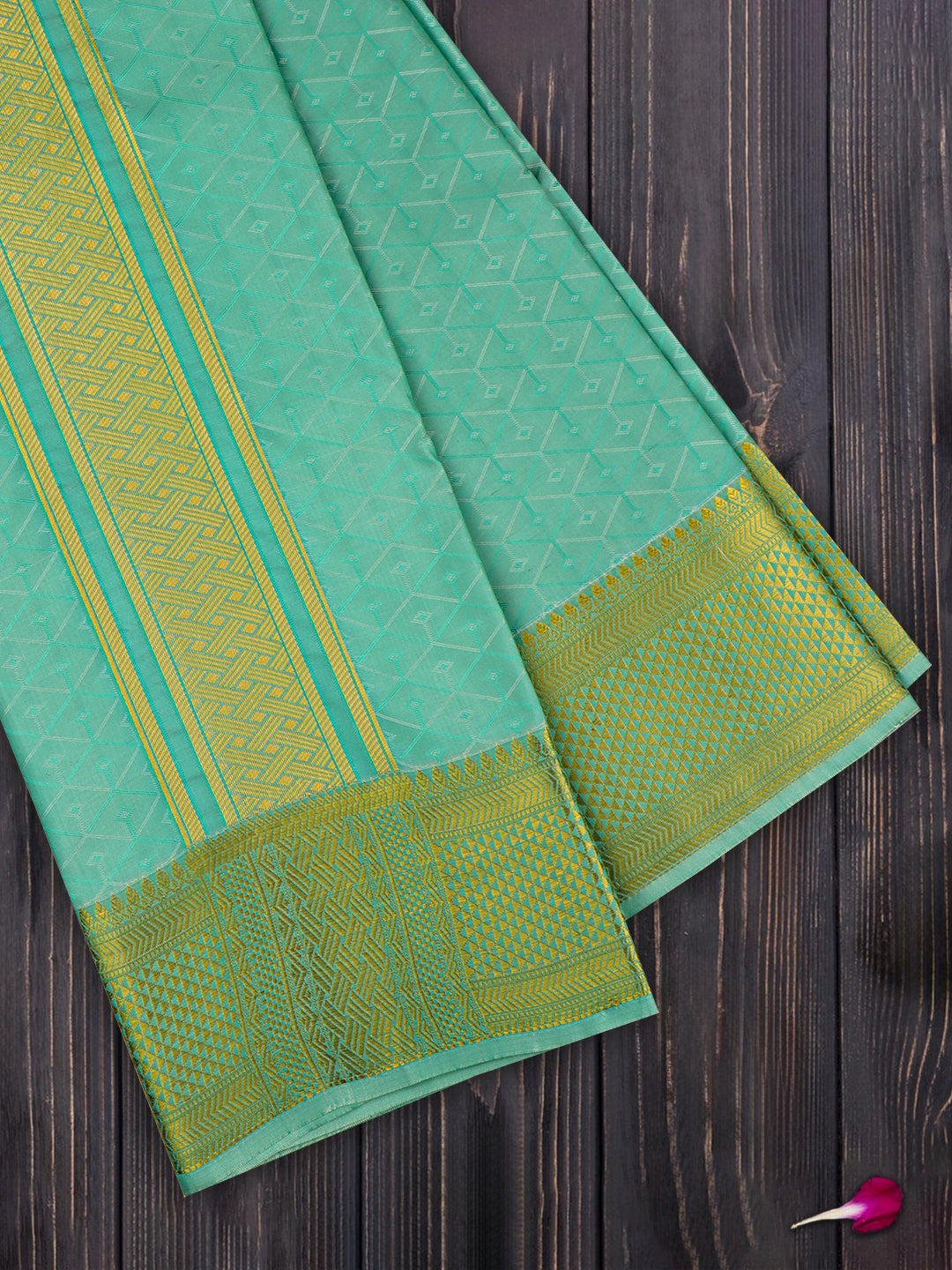 Mens Art Silk Zari Dhoti & Shirting Set Green Mangalakara