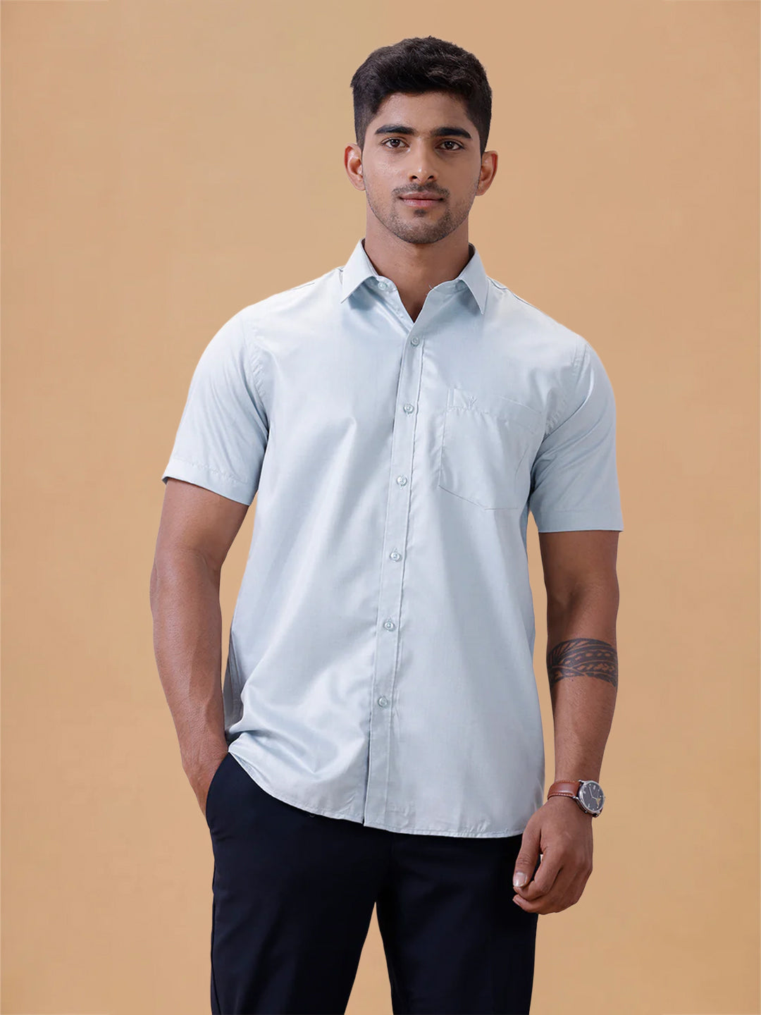 Cotton Rich LT Teal Blue Regular Fit Shirt T61 AKT4