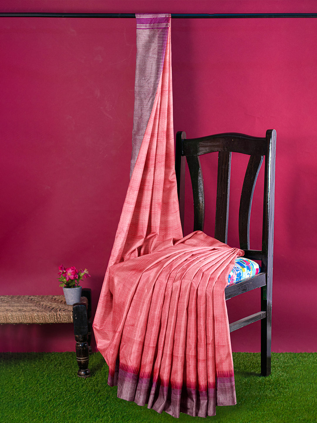 Women Elegant Look Dark Pink Semi Raw Silk Weaving Saree - SRS39
