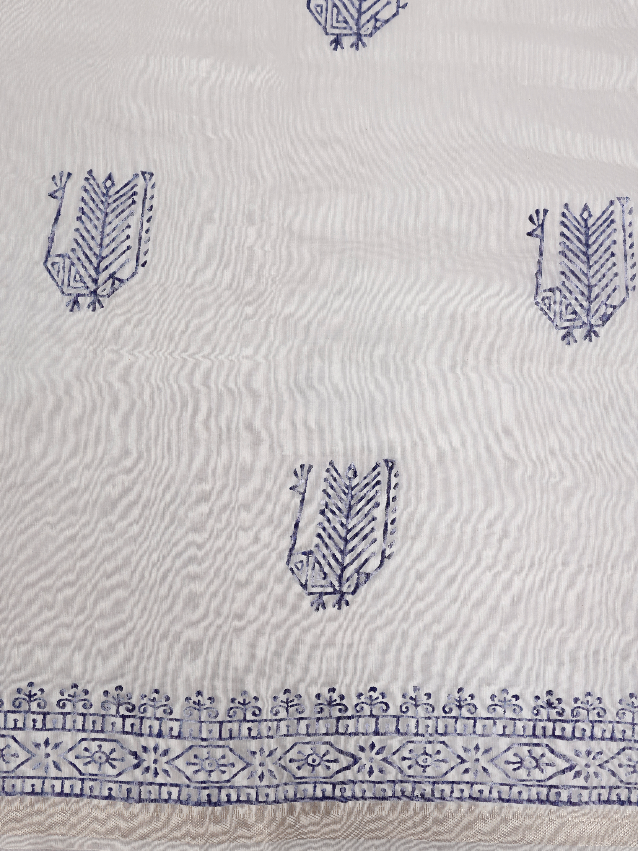 Women White Semi Chanderi Cotton Printed Saree SC82