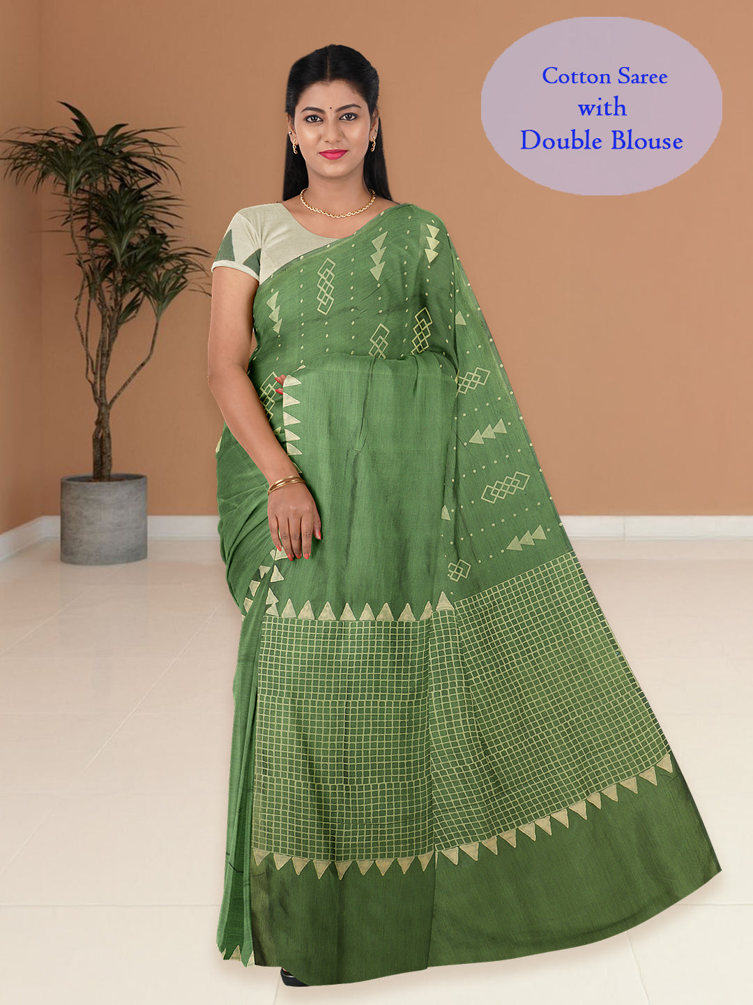 Women Army Green Cotton Saree PCS213