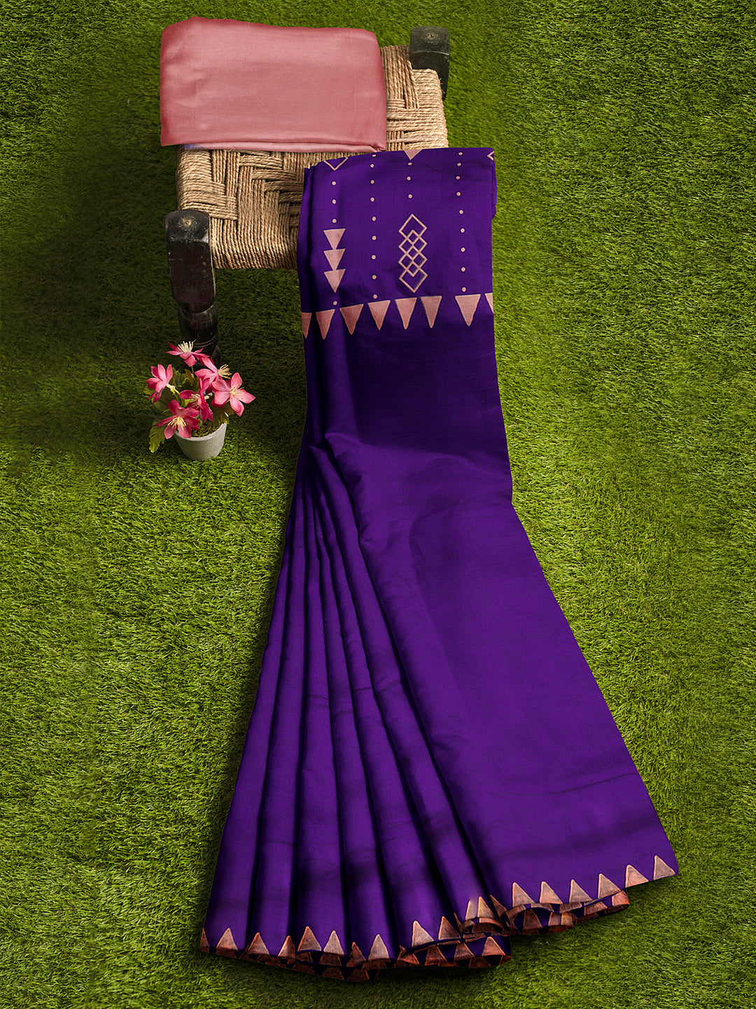 Women Violet Cotton Saree with Double Blouse PCS210