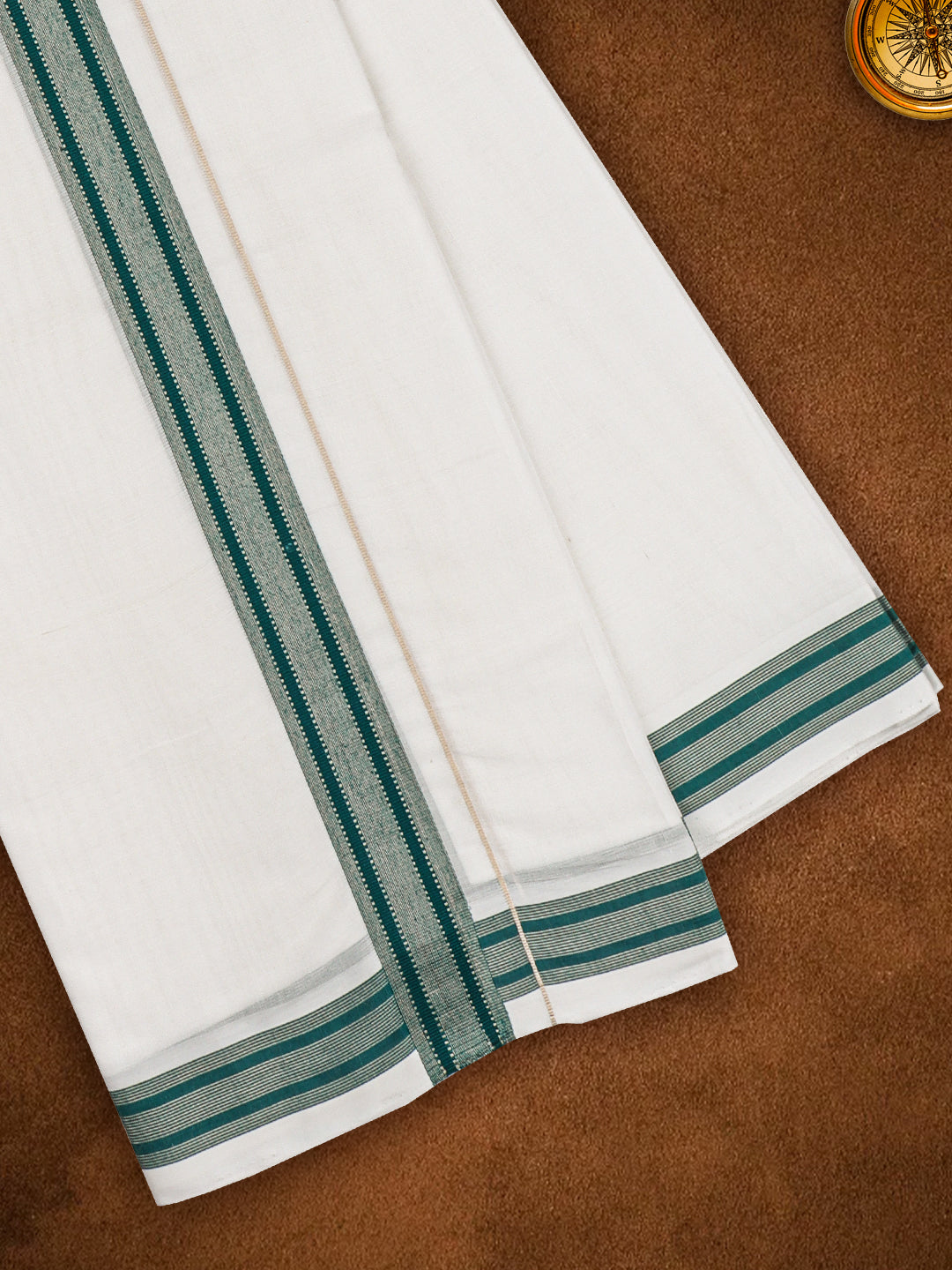 Mens Premium Handloom Dhoti Green Fancy Border