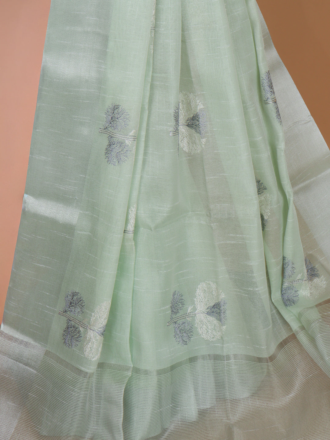 Women Semi Linen Saree Light Green SL213