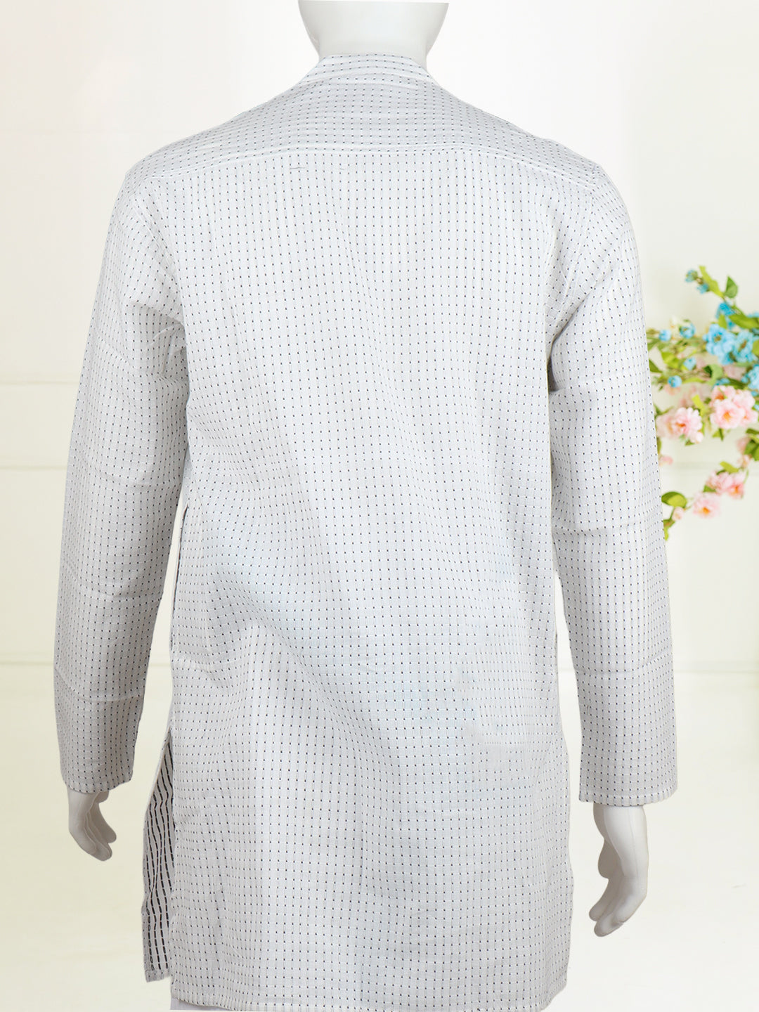 Men Cotton Medium Length Self Design Pocket Kurta White PC7
