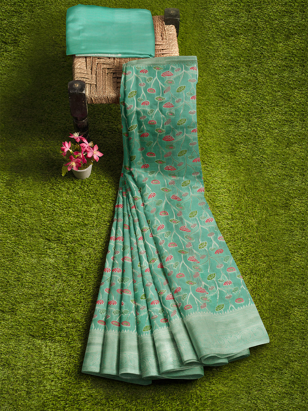 Women Green Art Silk Embroidered Saree ASS35