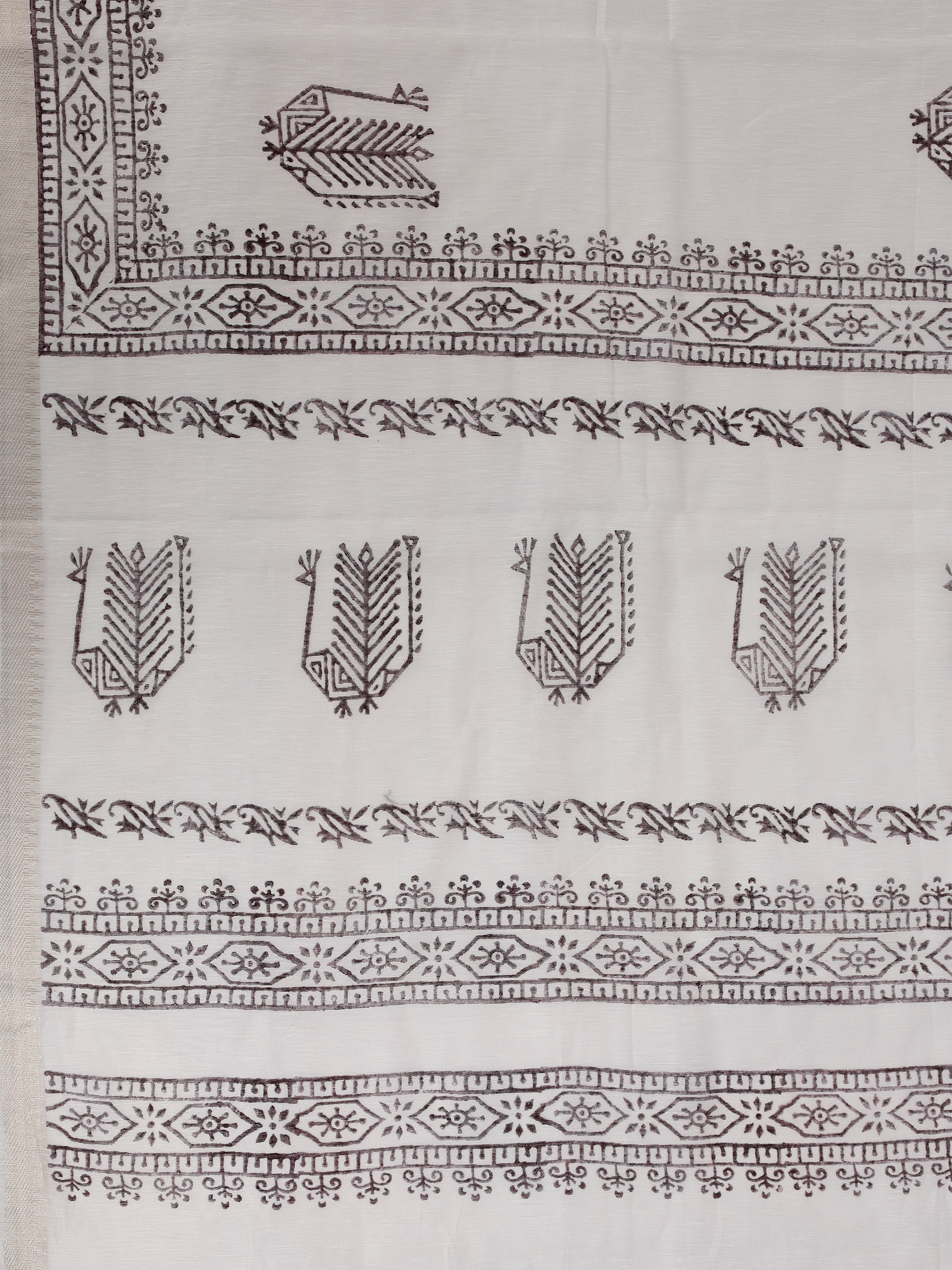 Women White Semi Chanderi Cotton Printed Saree SC84
