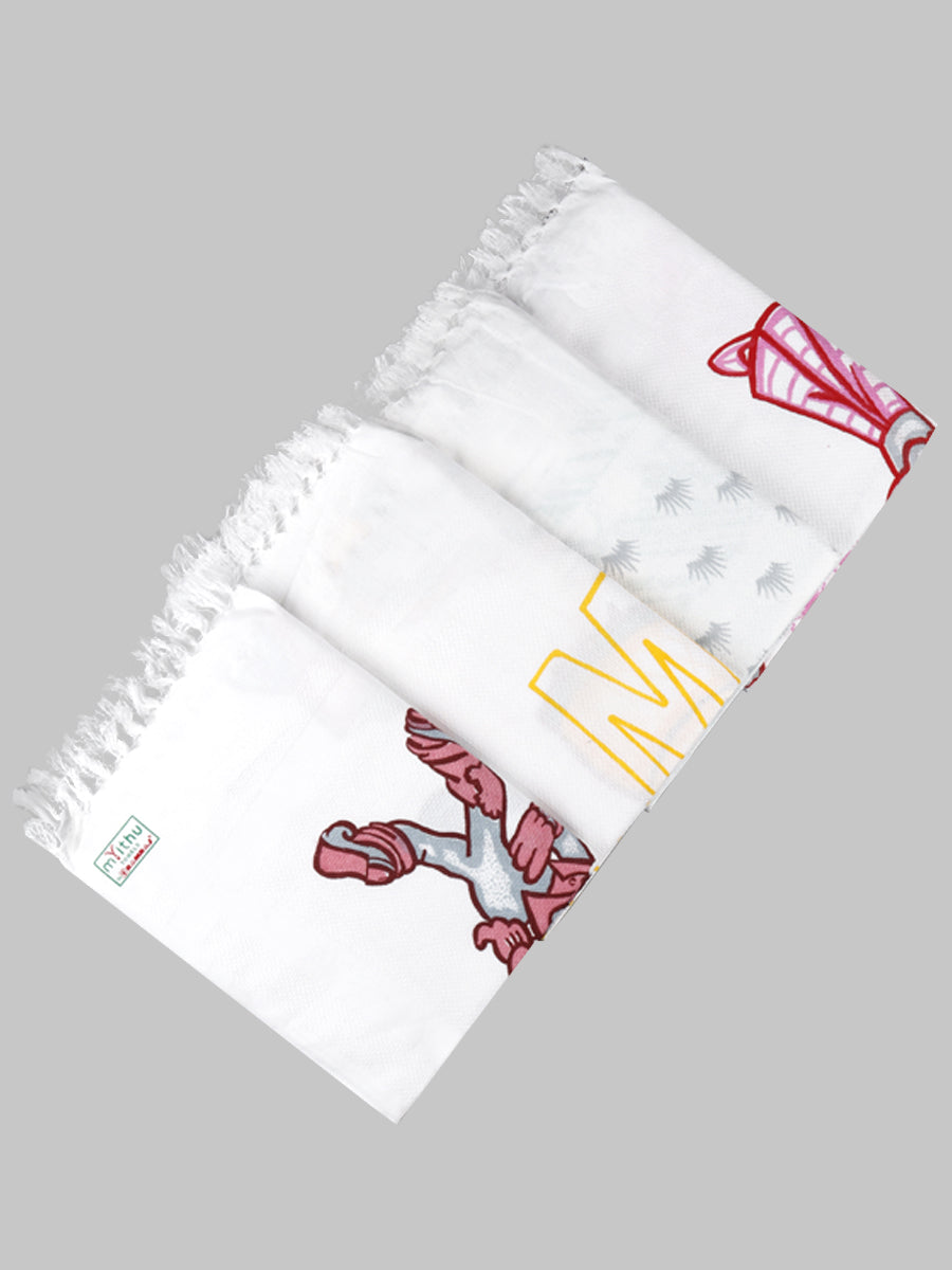White Cotton Printed Towel (Pack of 2)-Mix view