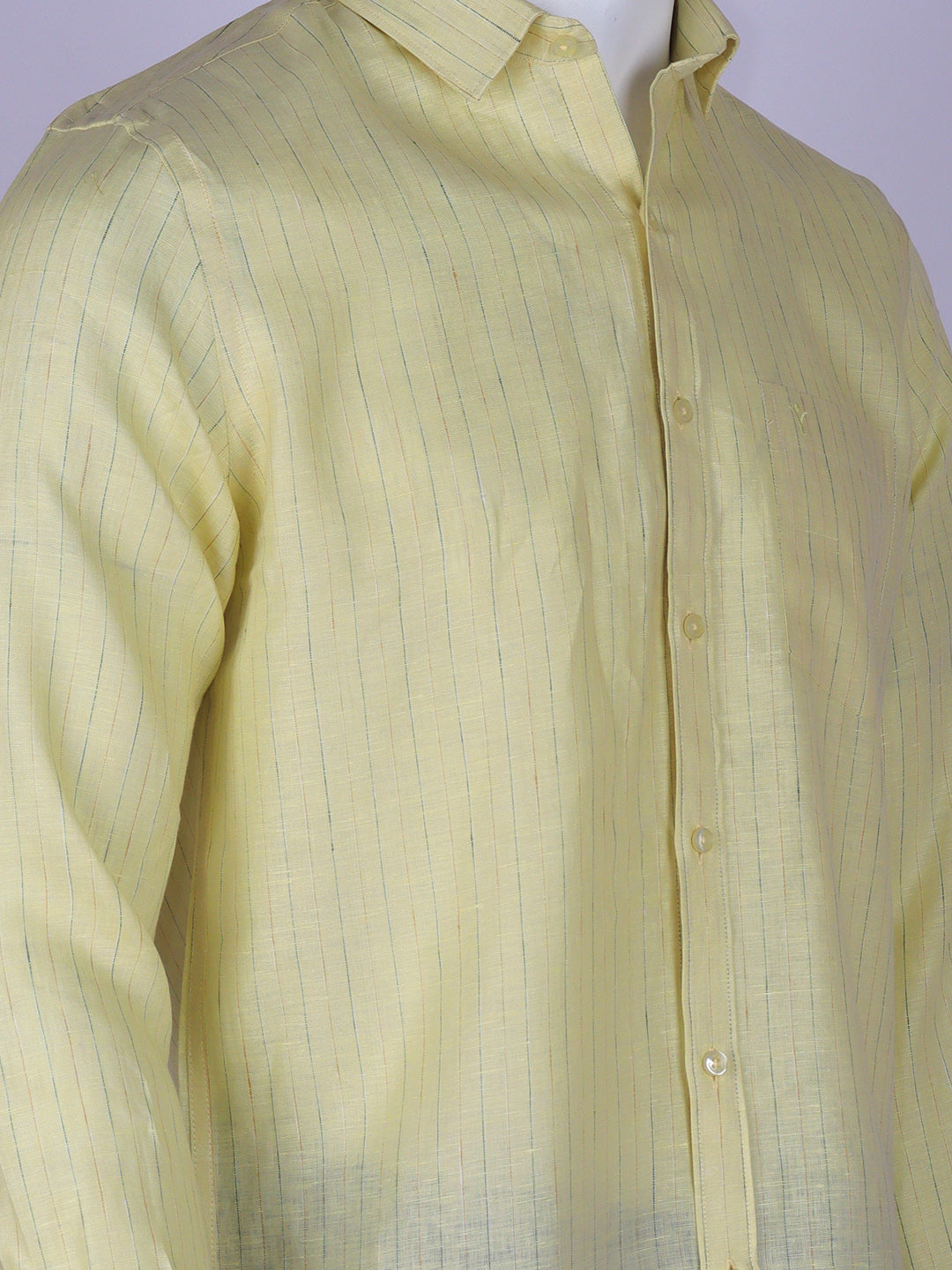Men Pure Linen Striped Shirt Pale Yellow LS25
