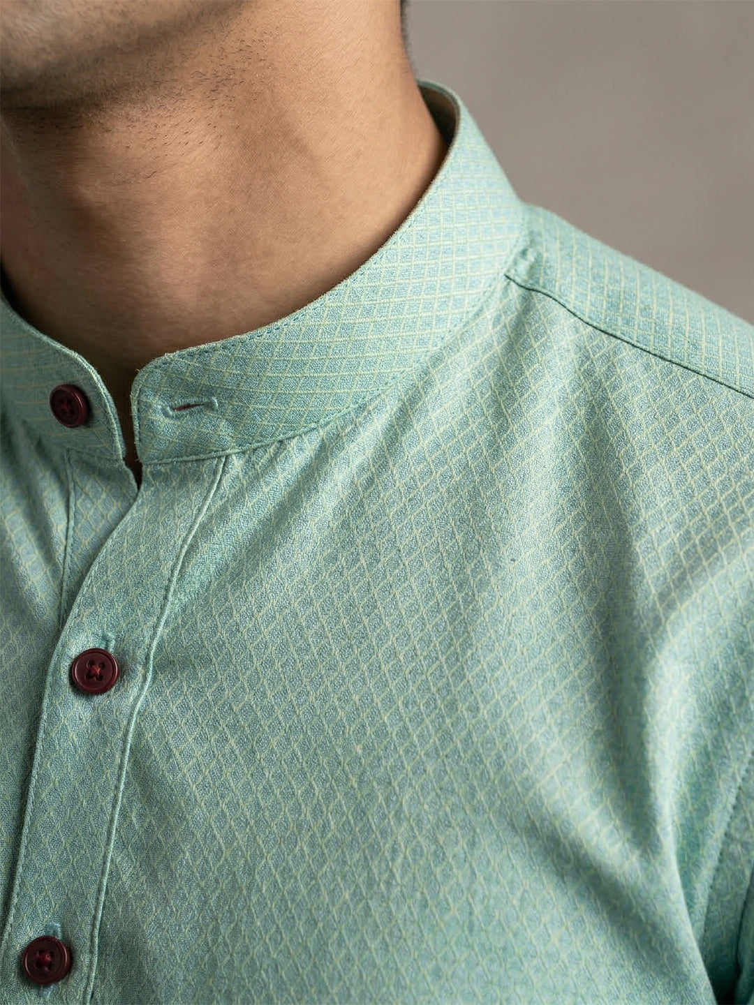 Men Cotton Medium Length Printed Pocket Kurta Greenish Blue MHJ6