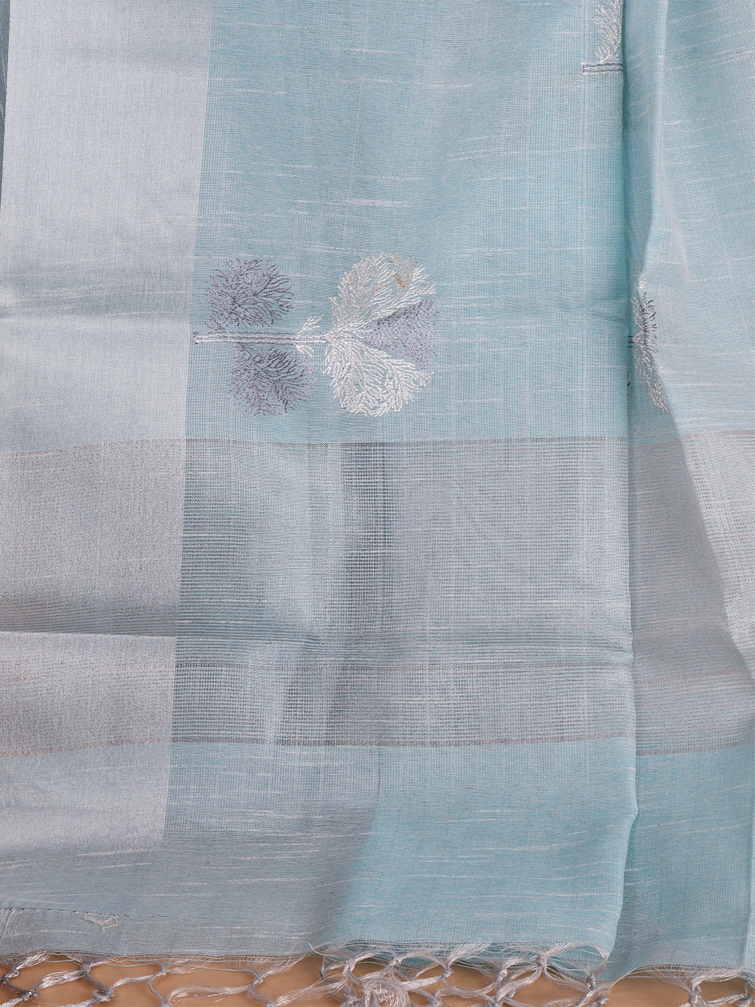 Women Semi Linen Saree Light Blue SL214