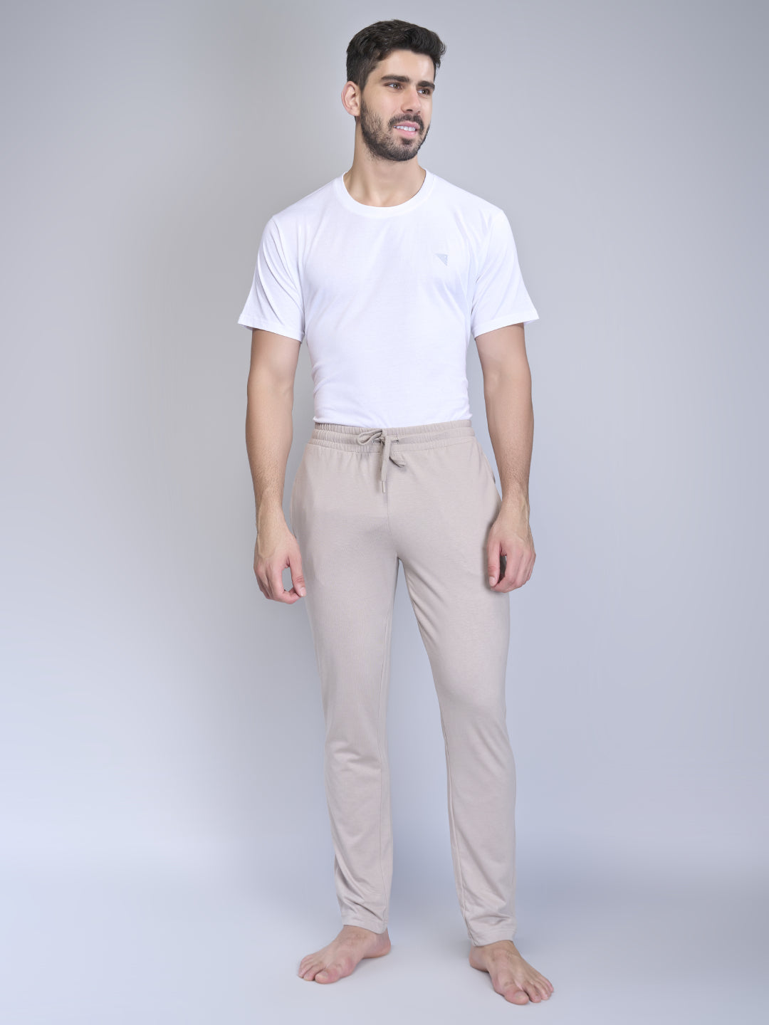 Combed Cotton Side Sew Panel Smart Fit  Zipper Pocket Track Pant Beige