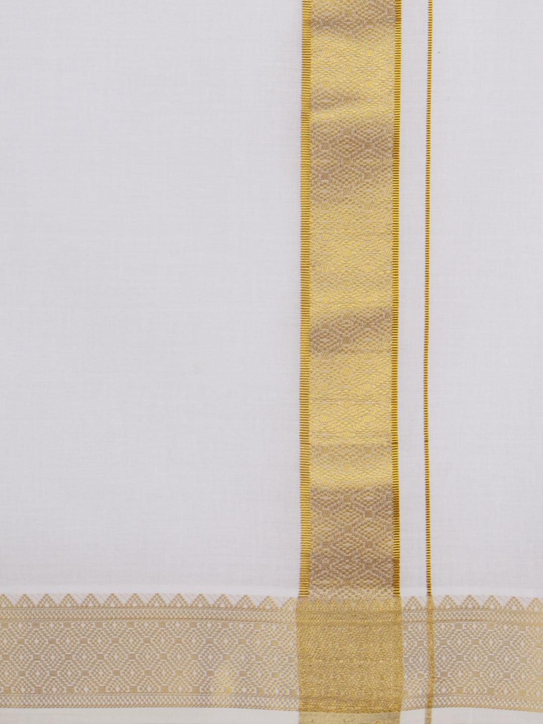 Men Cotton Blend Readymade Single Layer White Dhoti with Gold Jari Border GAA09