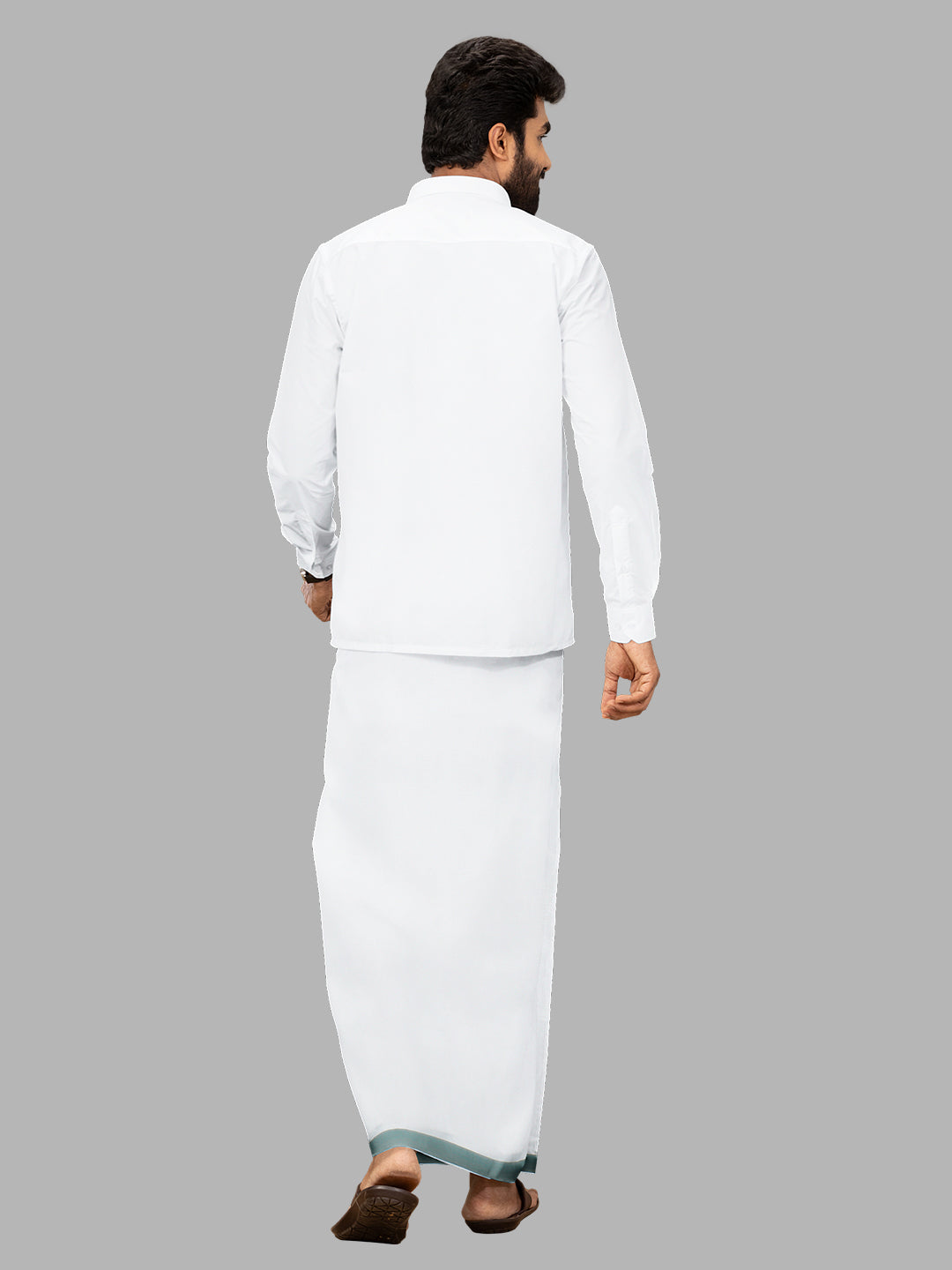 Men LightBlue Border Single Layer Adjustable Pocket Dhoti GACS5