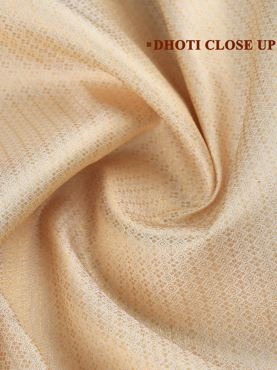 Men Premium Pure Silk Cream Dhoti & Towel Set with 6" inch Gold Jari Border Amirtham AM16