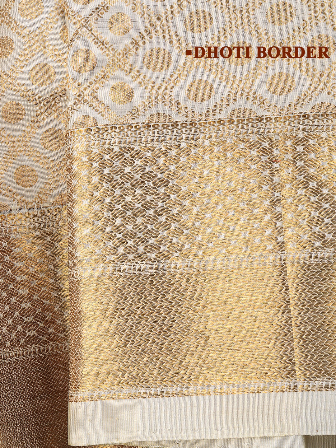 Men Premium Pure Silk Cream Dhoti & Towel Set with 6" inch Gold Jari Border Amirtham AM11