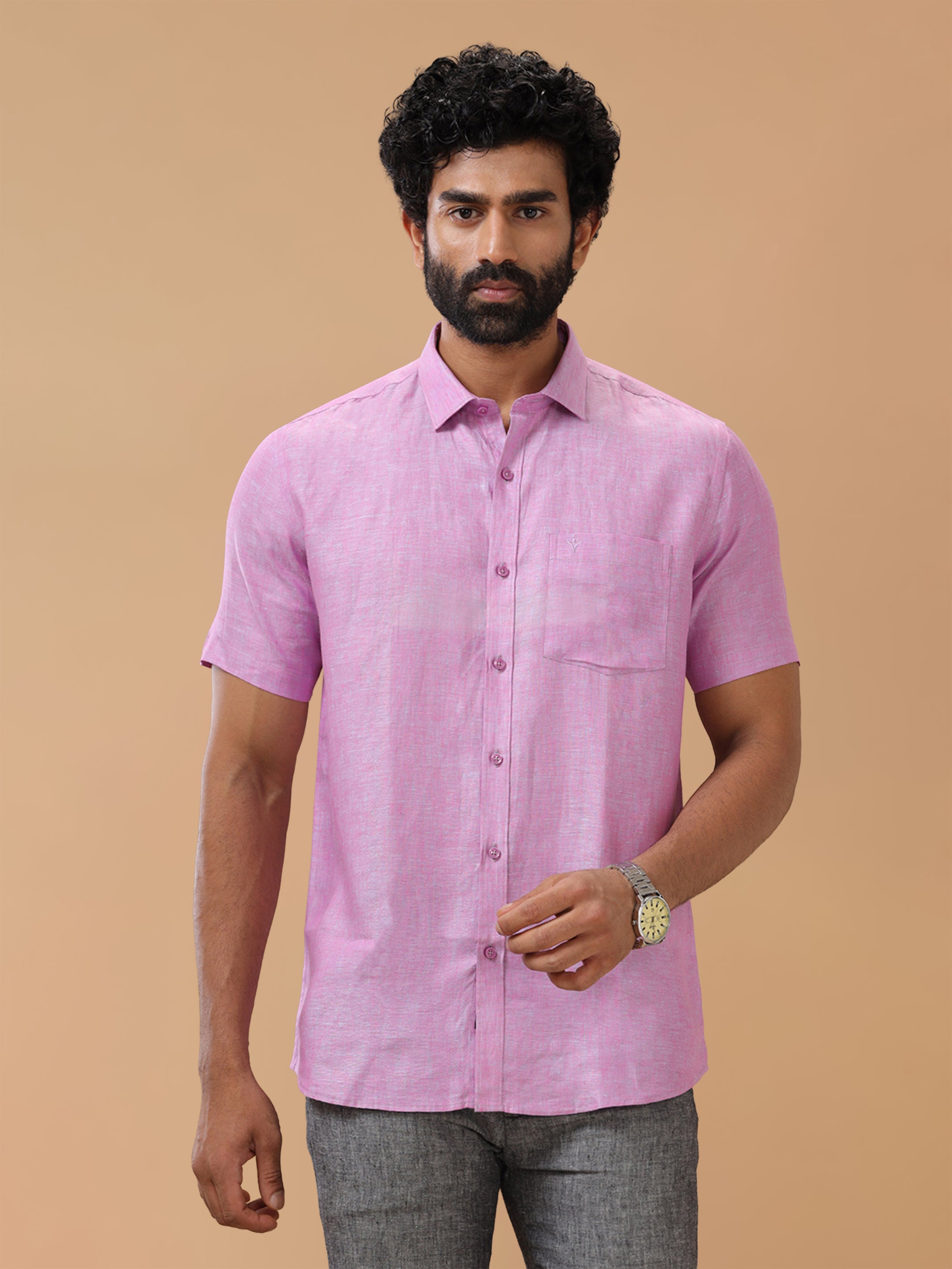 Pure Linen Orchid Blue Smart Fit Shirt L79
