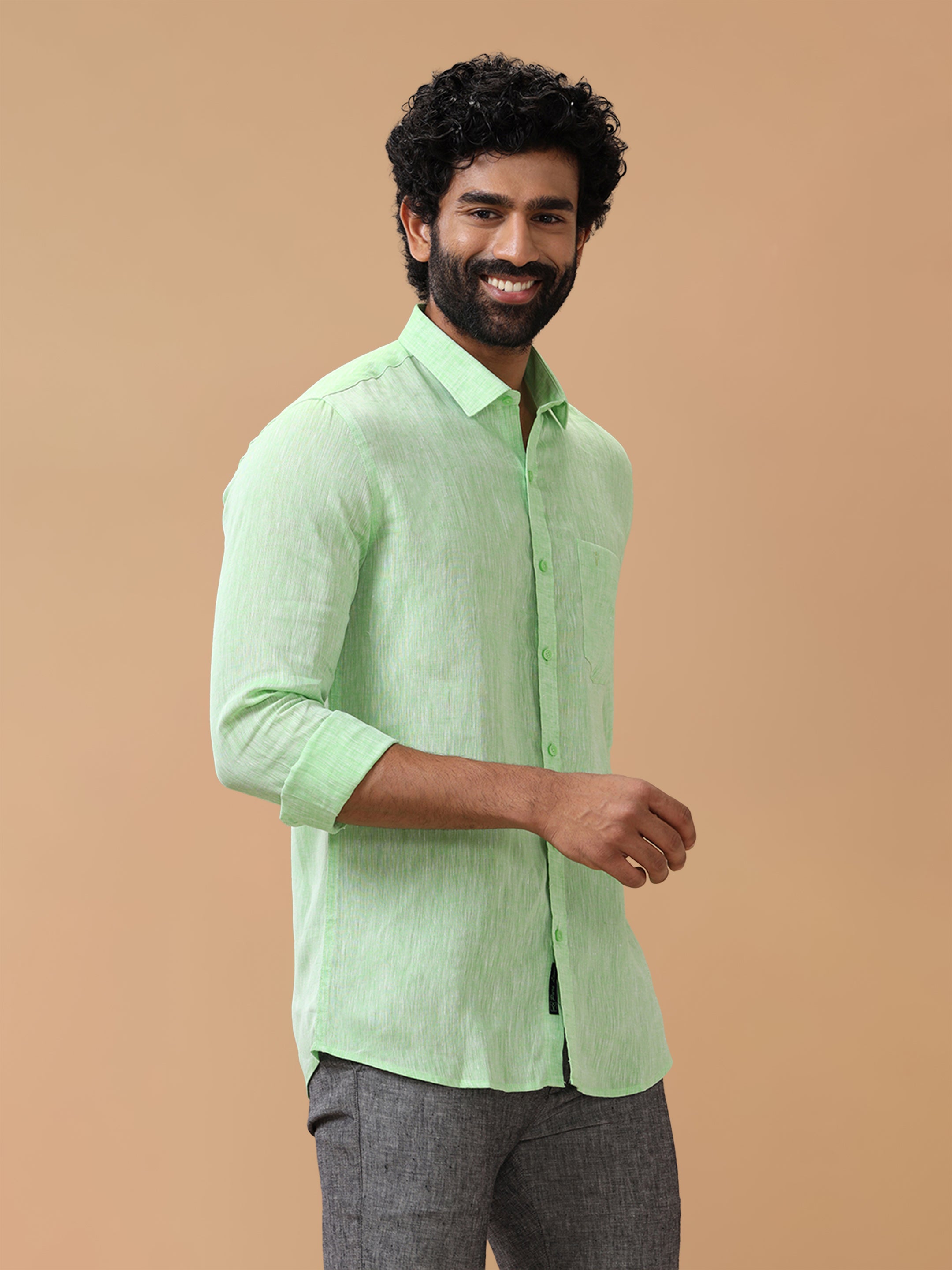 Pure Linen Pale Green Smart Fit Shirt L25