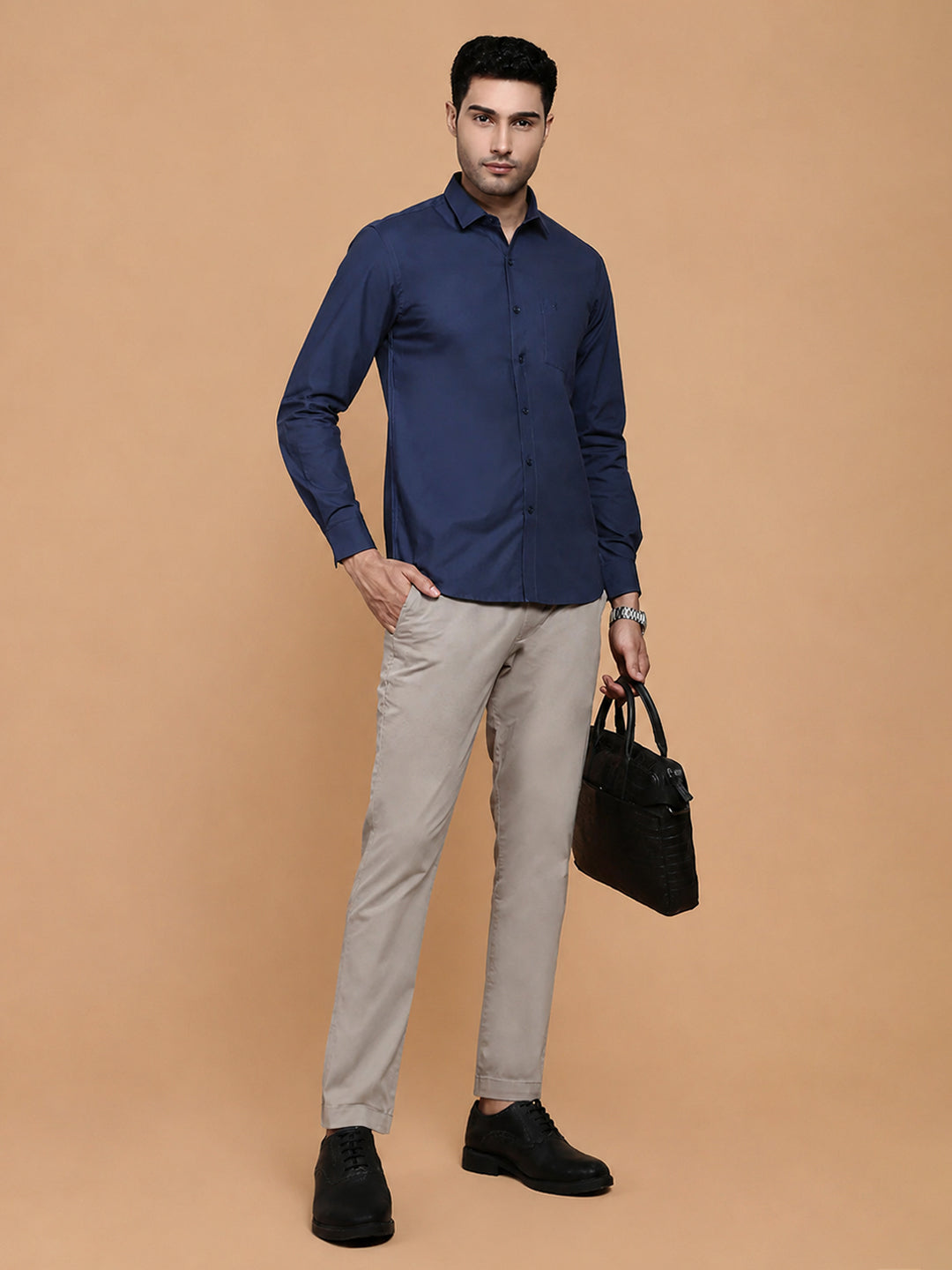 Cotton Spandex Navy 2 Way Stretch Smart Fit Shirt LY4