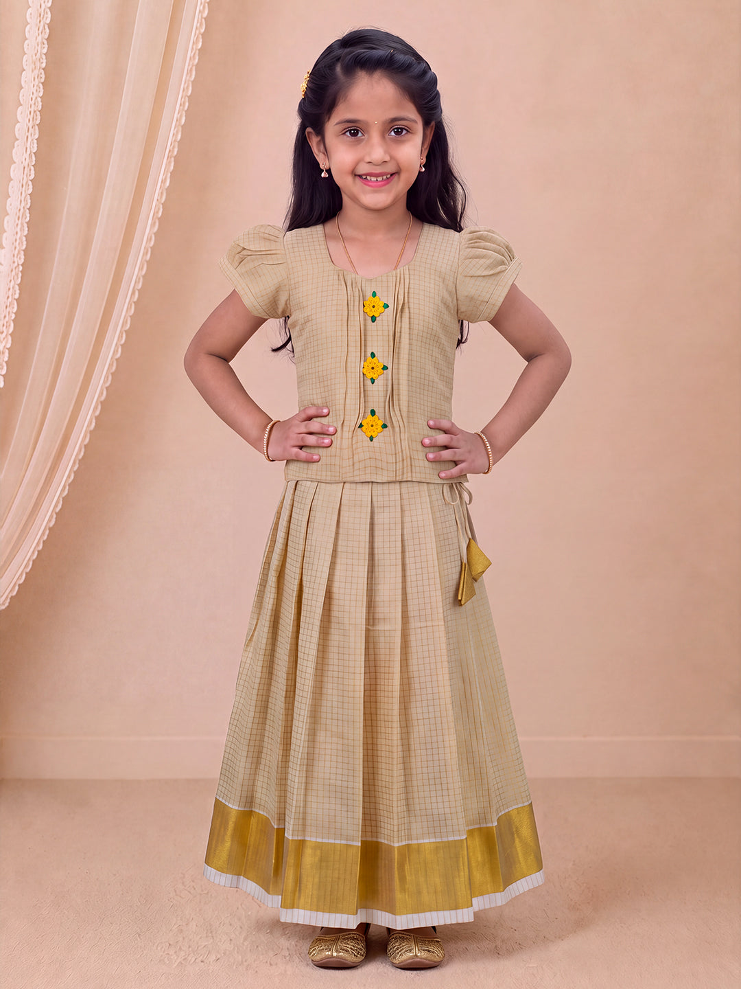 Girls Tissue Gold Pattu Pavadai Set GPS62