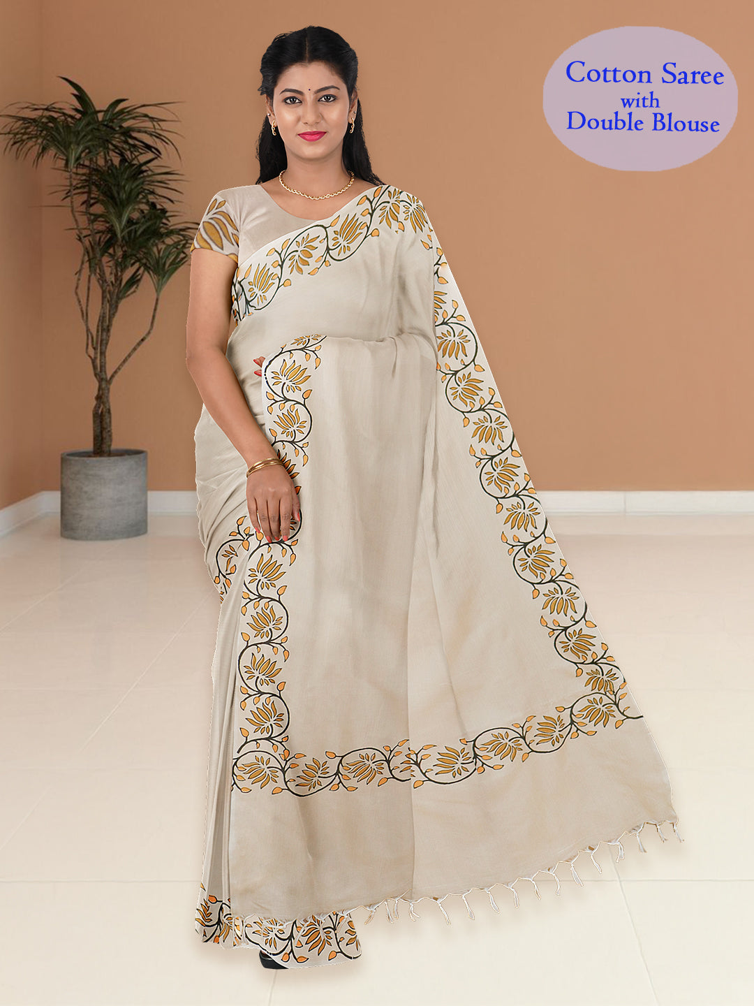 Women Sandal Cotton Saree with Double Blouse PCS214