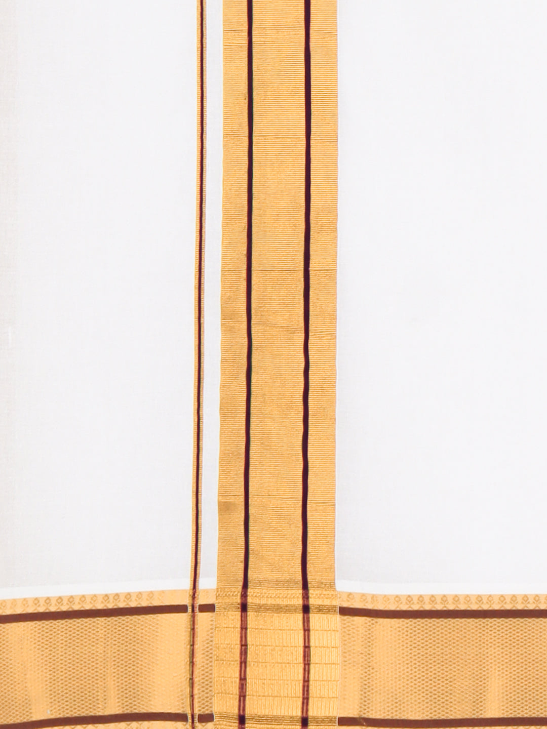 Men 100% Cotton Single Layer White Dhoti with Fancy Jari Border Golden Award