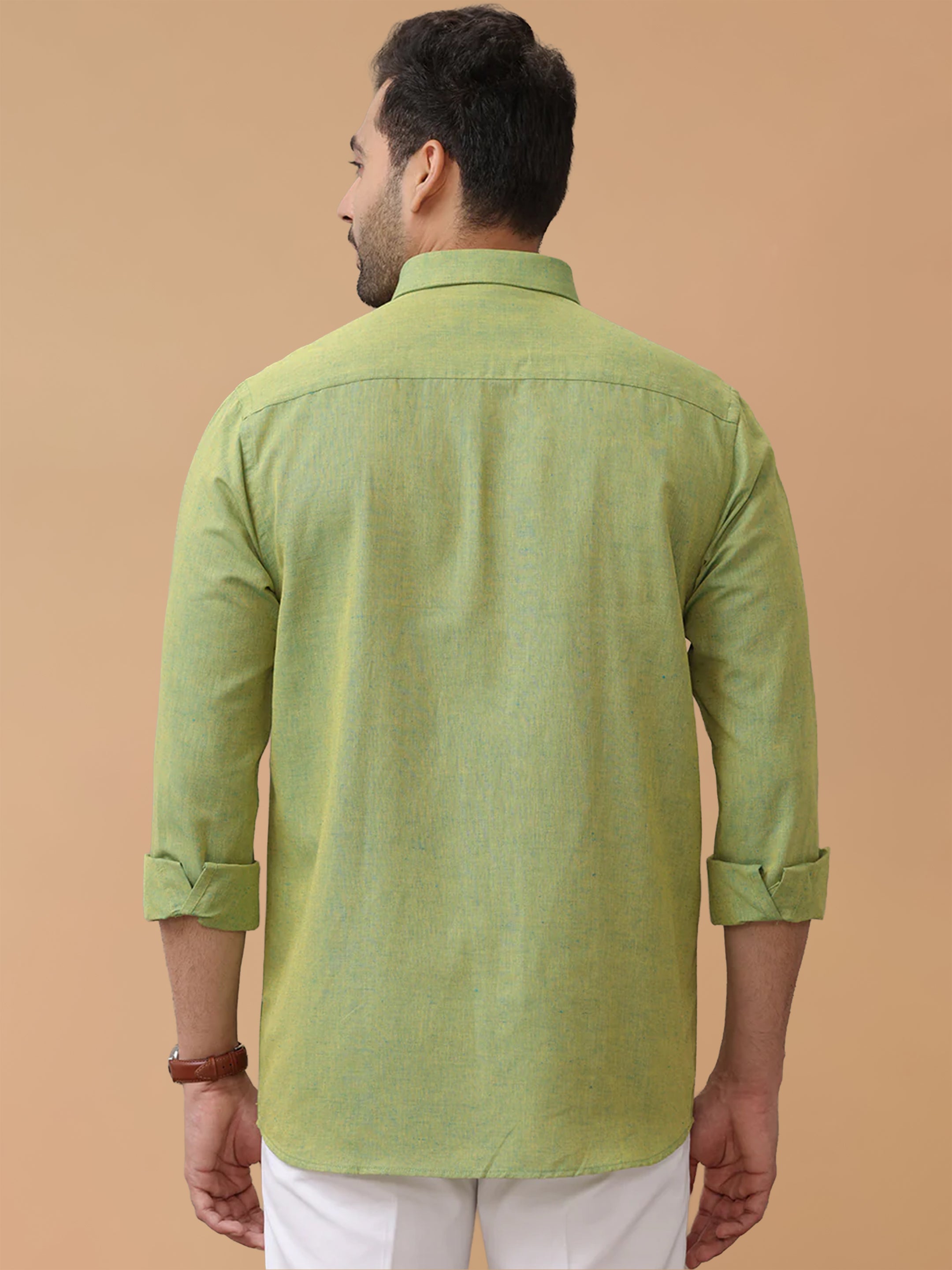 Linen Cotton Yellowish Green Regular Fit Shirt LF9