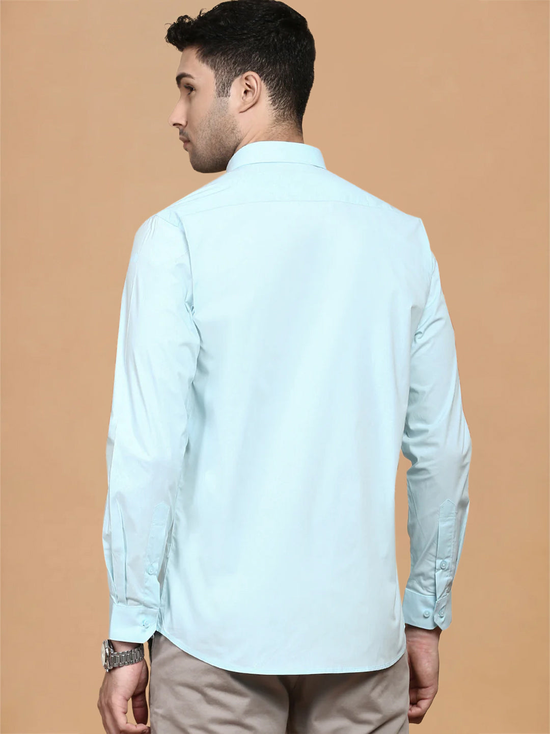 Cotton Spandex LT Sky Blue 2 Way Stretch Smart Fit Shirt LY2