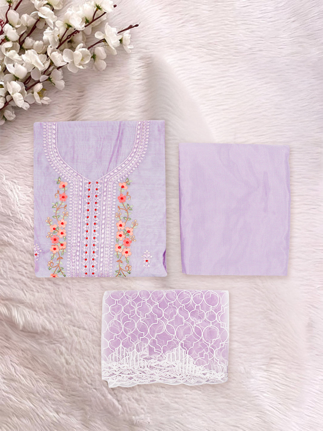 Women Cotton Embroidered Dress Material Violet DM358