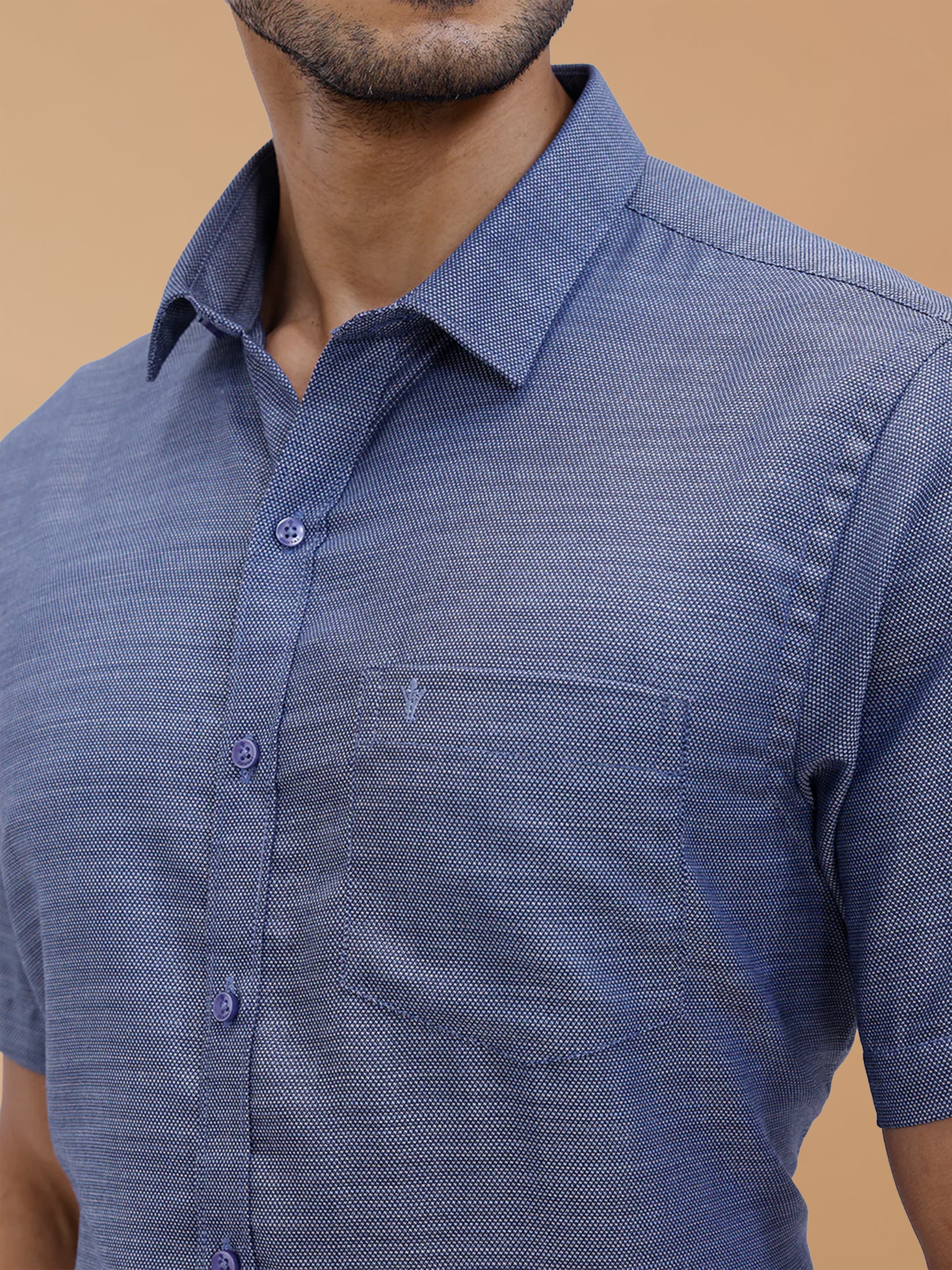 Cotton Rich Blue Dobby Regular Fit Shirt T59 AIT1