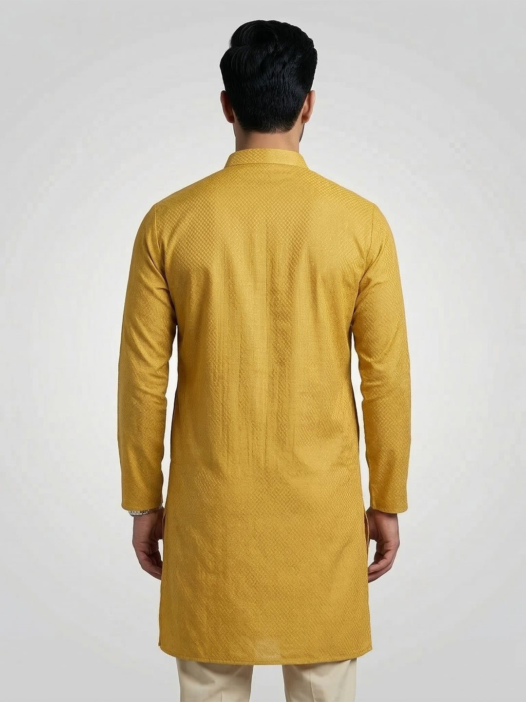 Cotton Medium Length Printed Pocket Kurta Mustard Yellow MHJ2