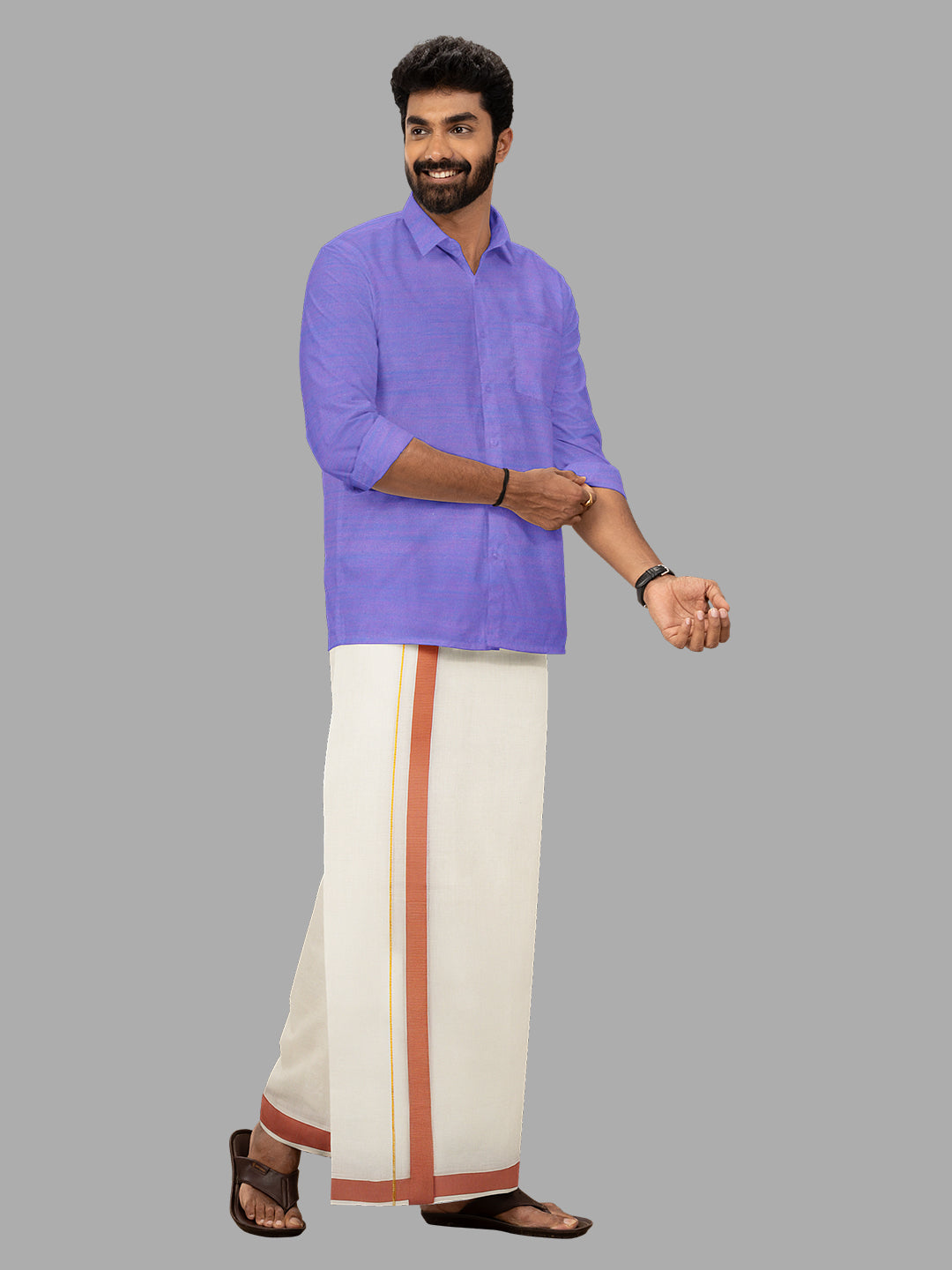 Men Brown Fancy Border Kora Dhoti Lark SPL LS05