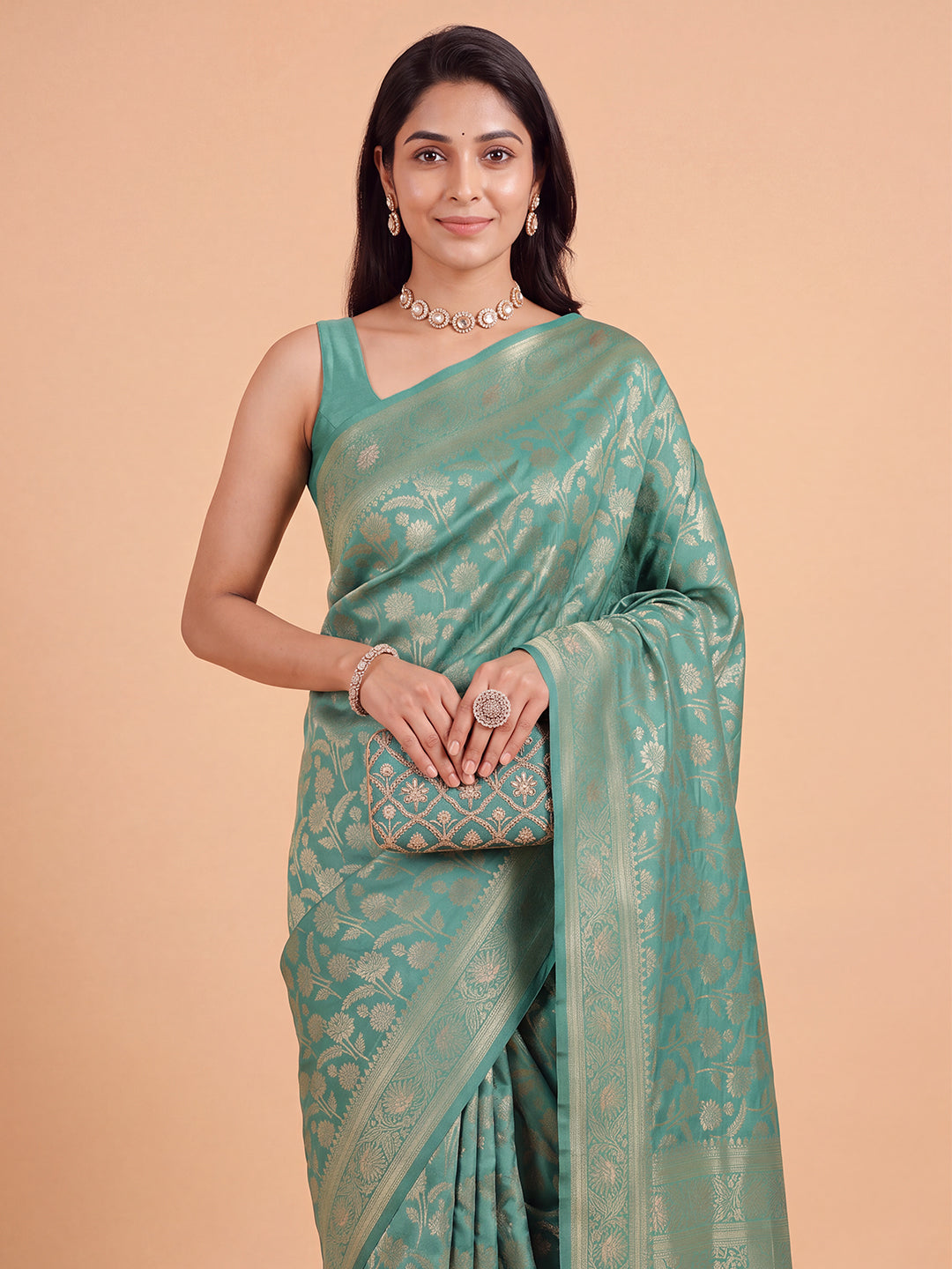 Women Semi Tussar Green Saree ST358