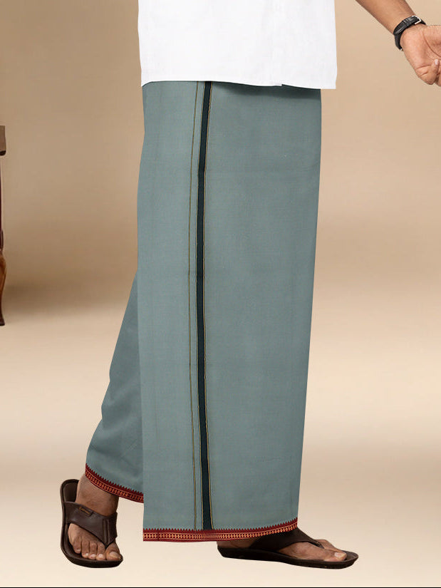 Men 100% Cotton Single Layer Cement Dhoti with Mayilkhan Border Slokam (4 Way Dhoti )