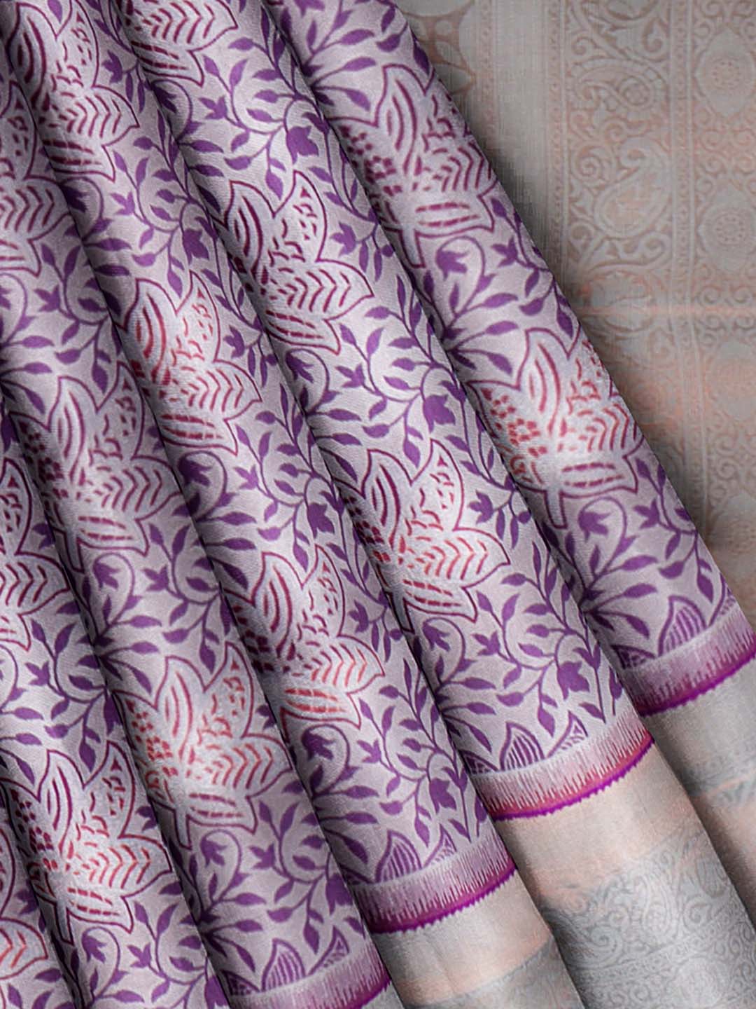 Women Grape with Green Art Silk Printed Saree ASS64