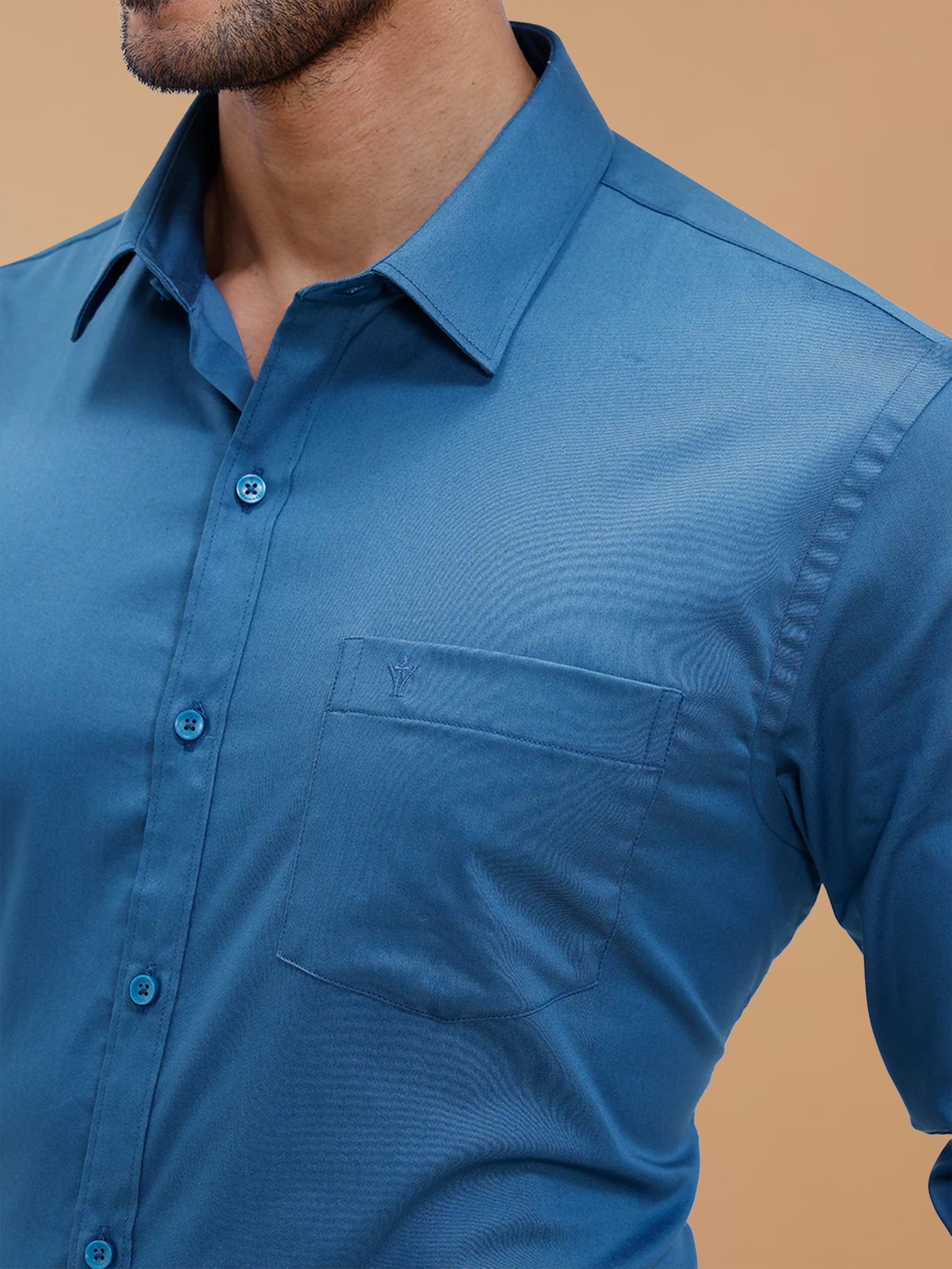 Cotton Rich Peacock Blue Regular Fit Shirt T53 ACT3