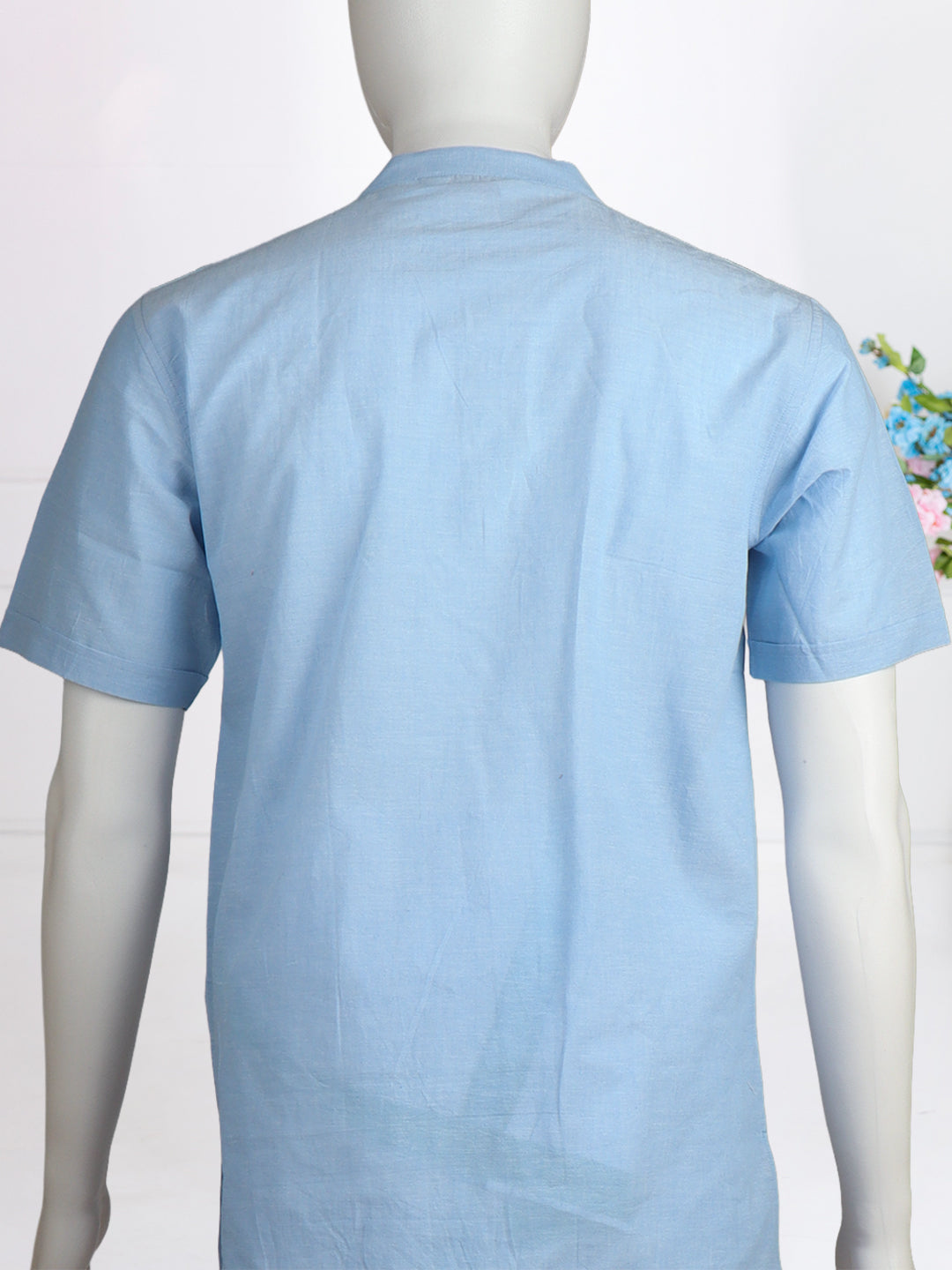 Men Cotton Short Length Plain Pocket Kurta Light Blue PC28