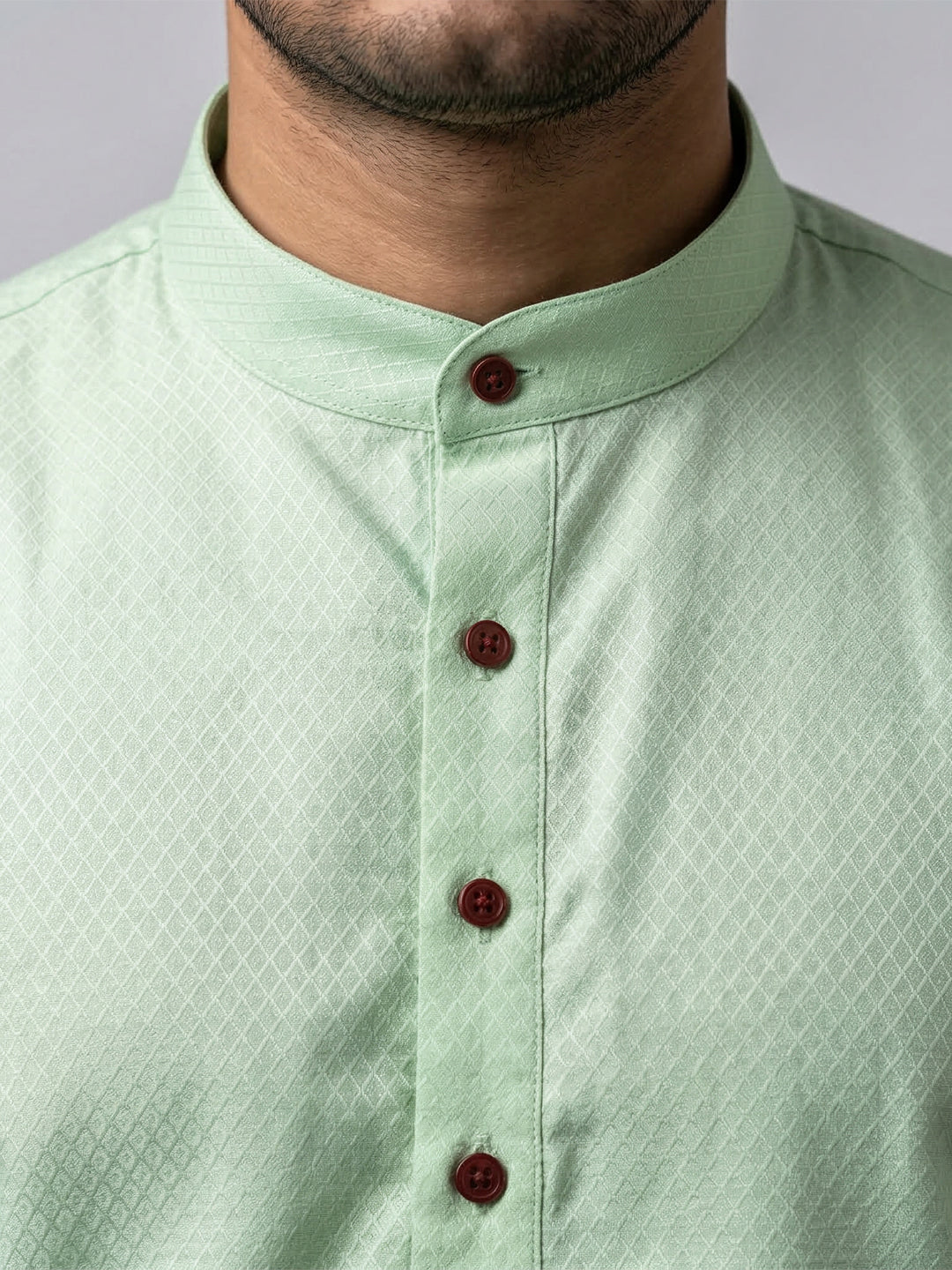 Men Cotton Medium Length Printed Pocket Kurta Mint Green MHJ4