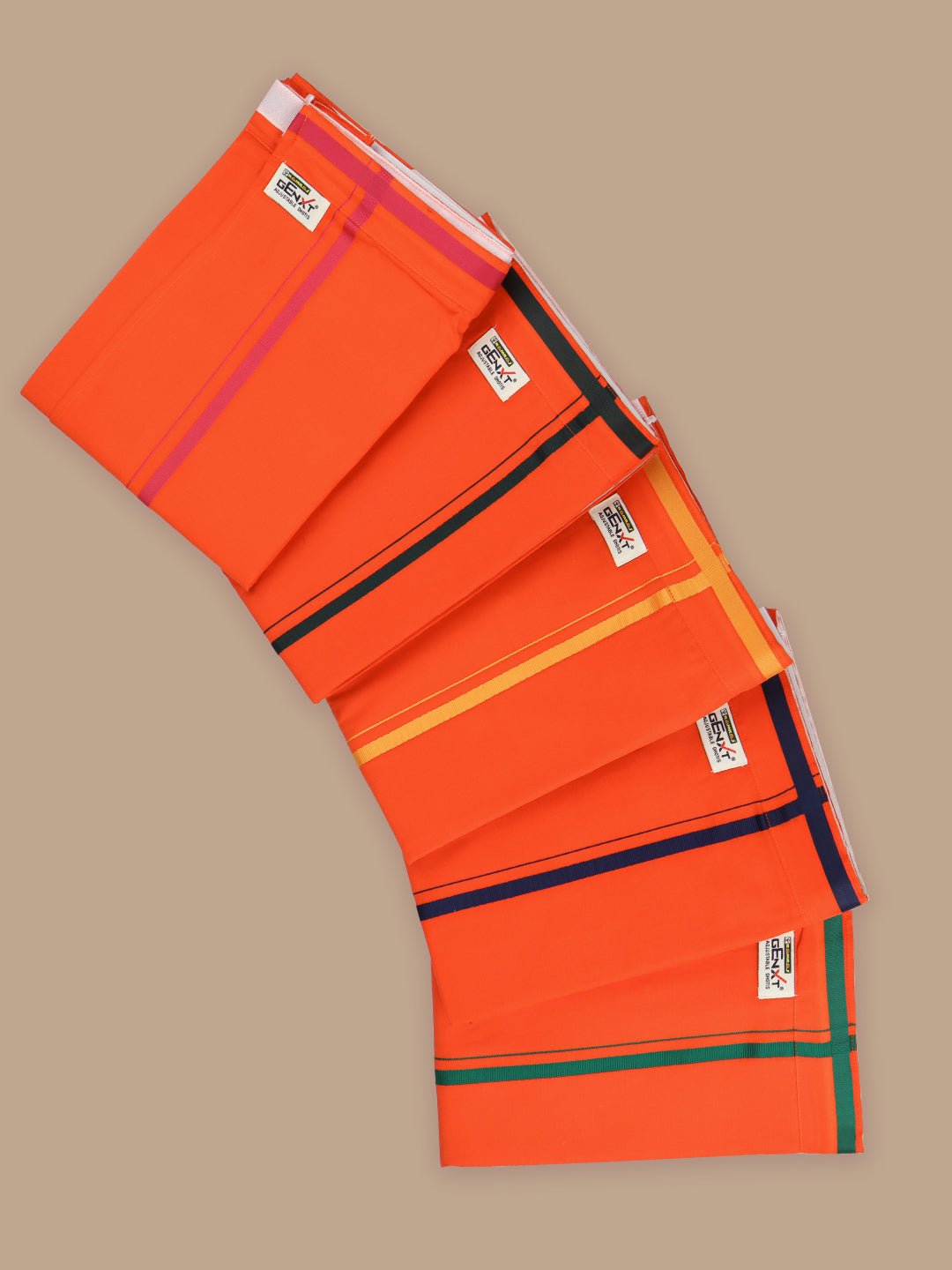 Men Assorted Border Readymade Single Dhoti Dark Orange