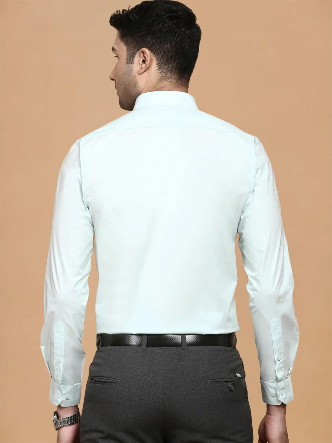 Cotton Spandex Pale Green 2 Way Stretch Smart Fit Shirt LY1