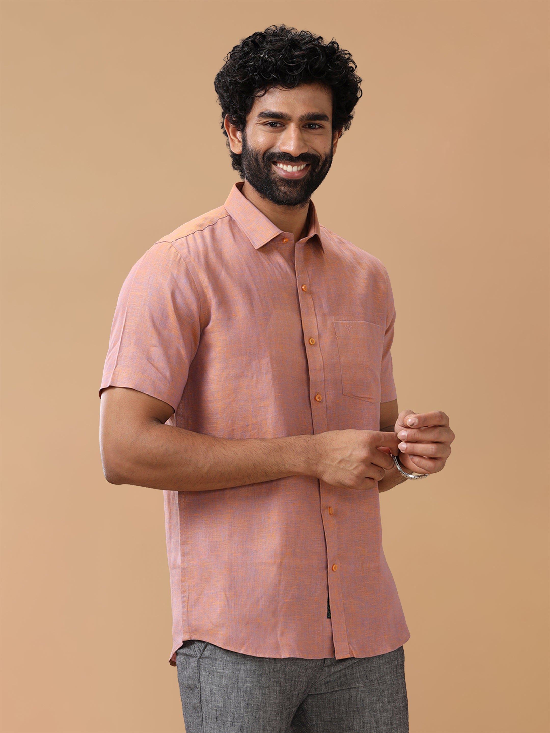 Pure Linen Orange Blue Smart Fit Shirt L80