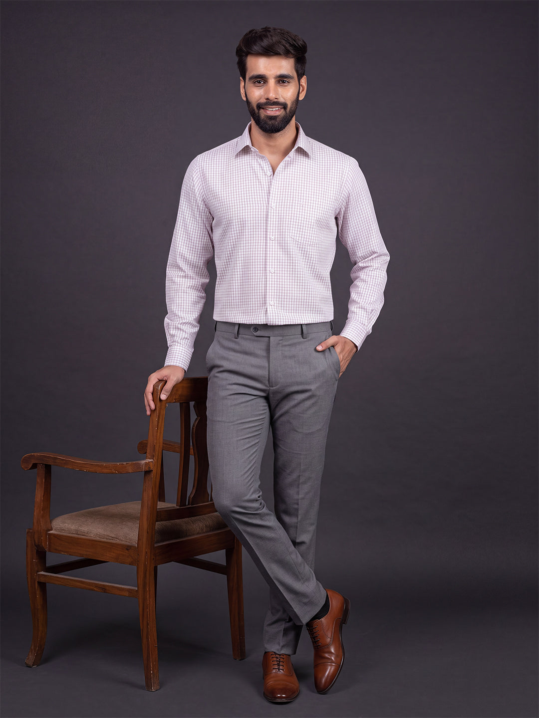 Prima Club Premium Cotton Dobby White Purple Checked Regular Fit Shirt SRBP3
