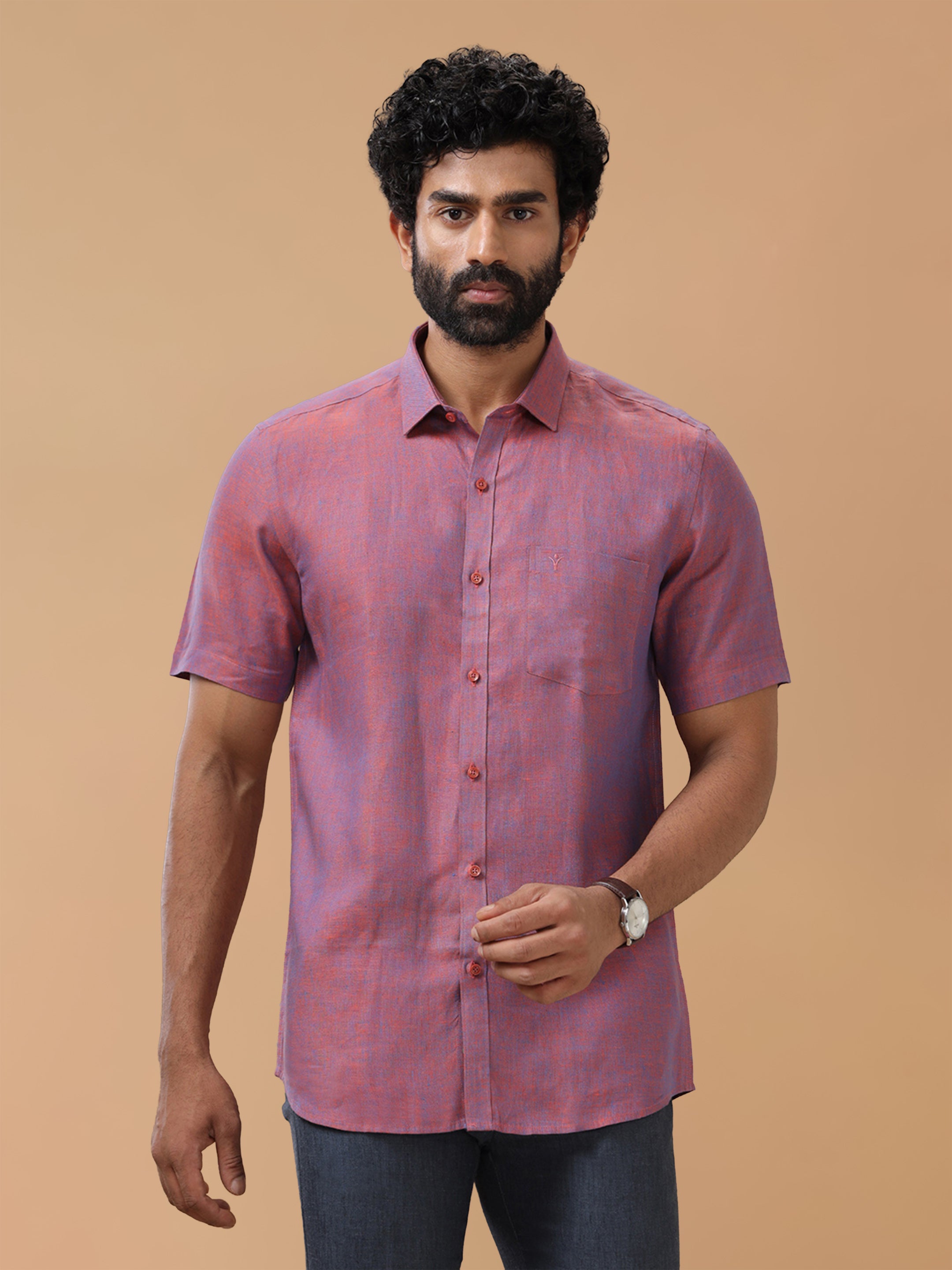Pure Linen Blue Orange Smart Fit Shirt L75