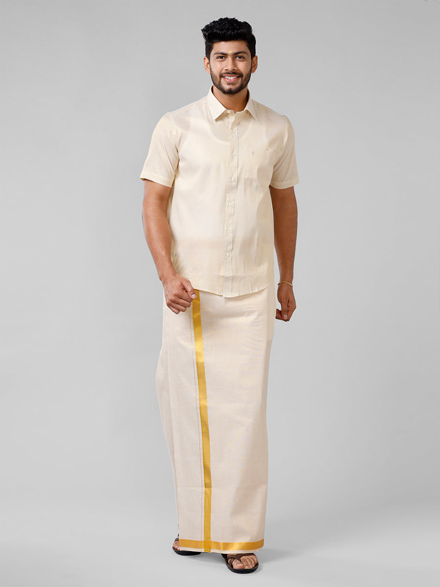 Mens Readymade Tissue Single Dhoti with Jari Border Viceroy Gold-Full view