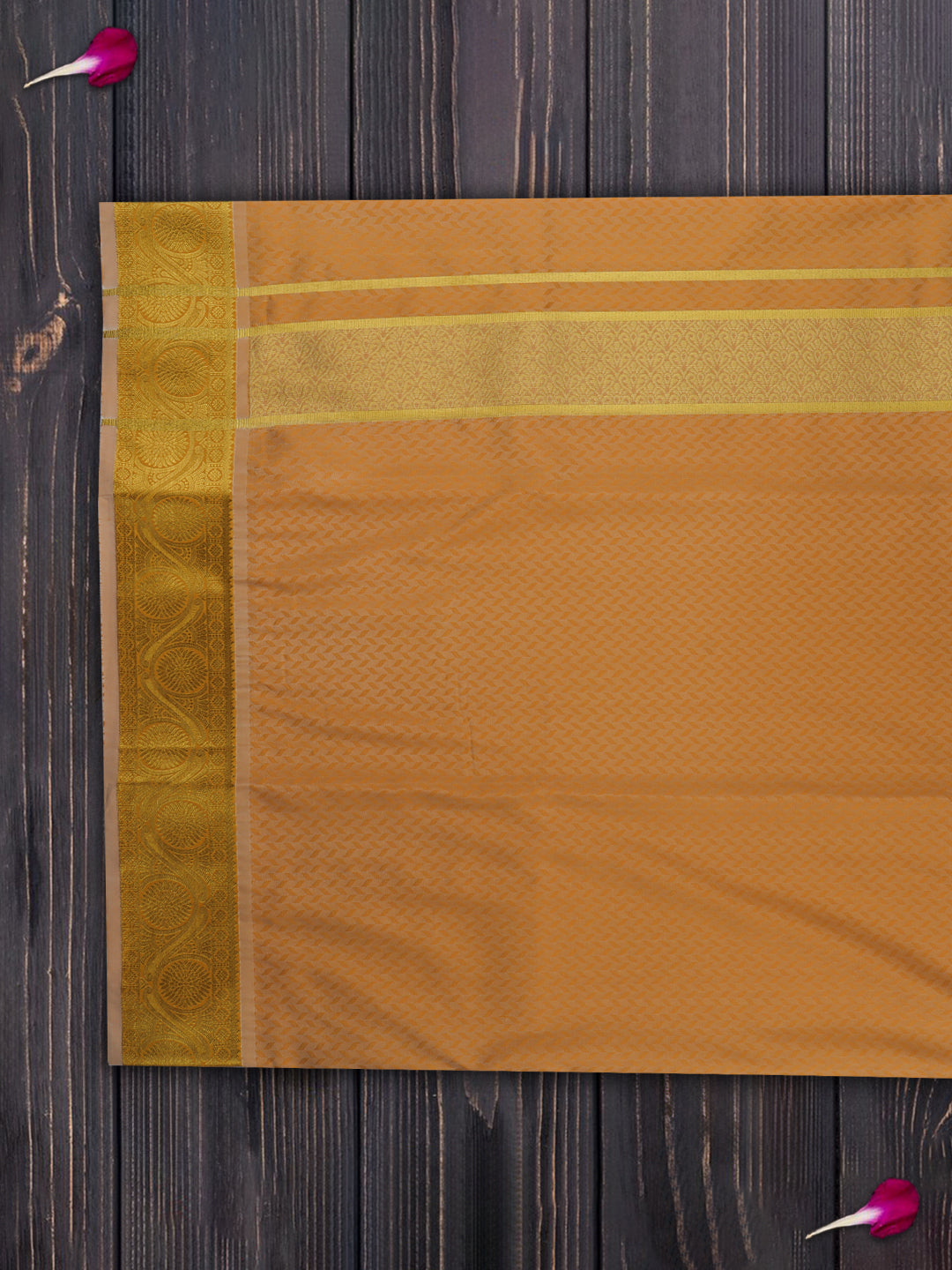 Mens Art Silk Zari Dhoti & Shirting Set Orange Mangalakara