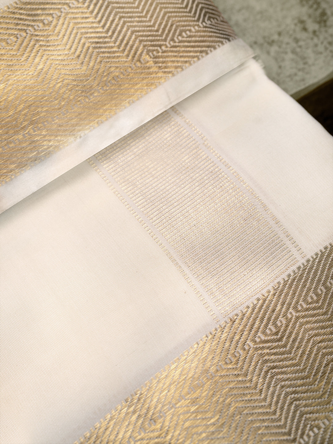 Pure Silk Cream Dhoti with 3" Gold Jari Border - Kalasam