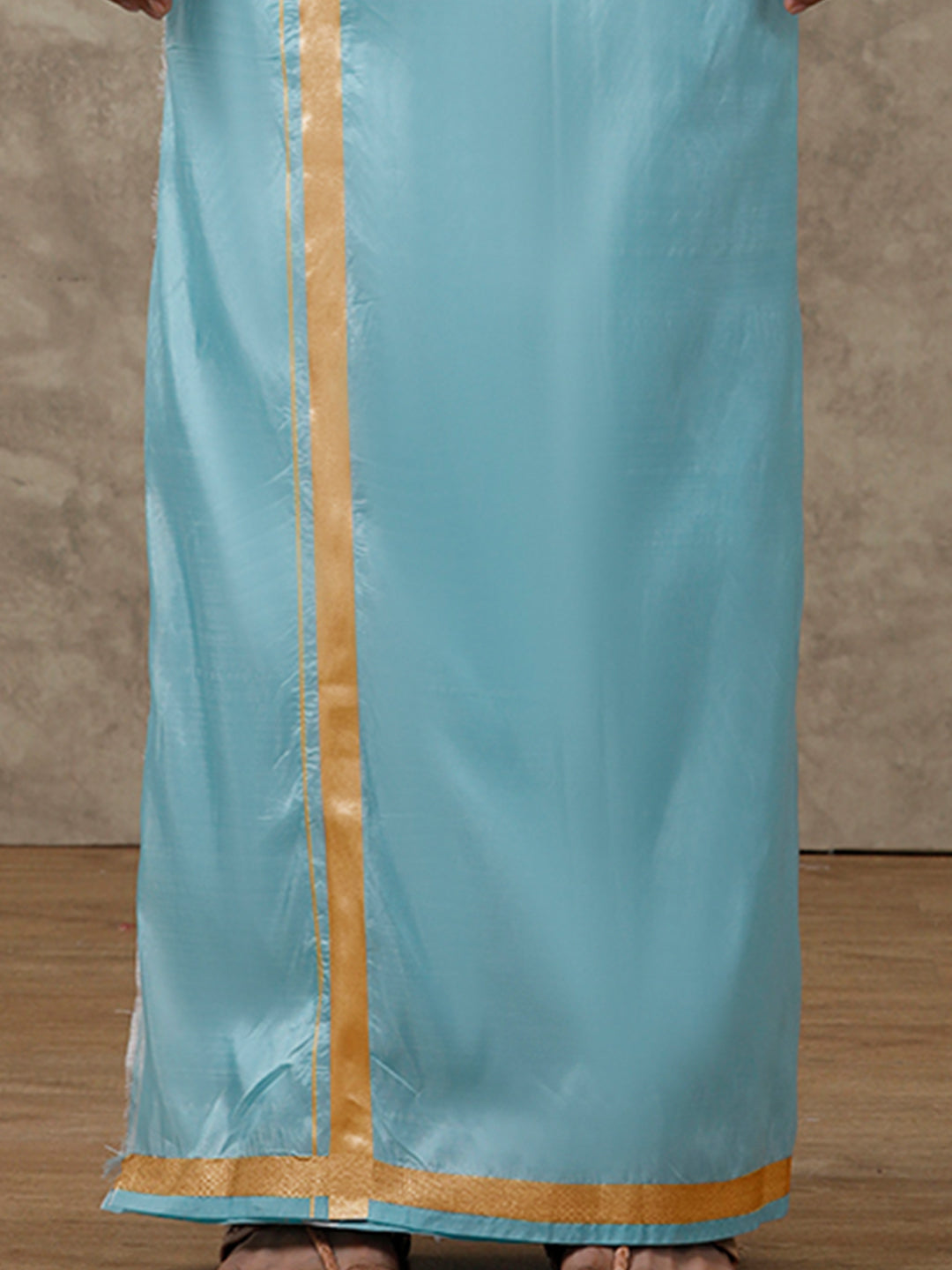 Mens Art Silk Blue Shirt & Dhoti Towel Set Swayamvara